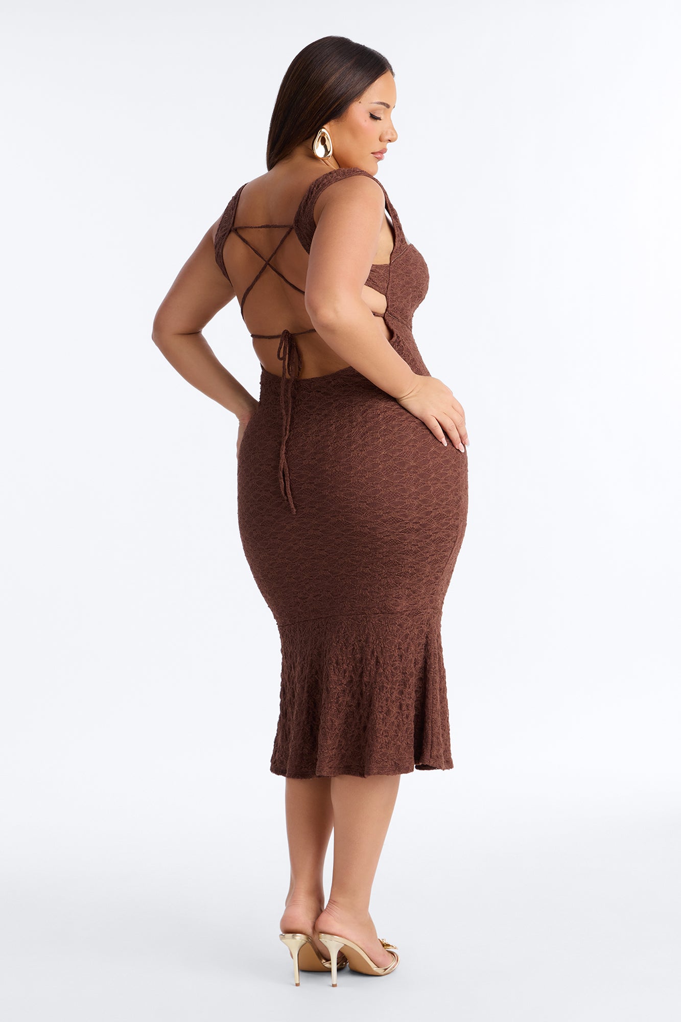 Anna Lace Midi Dress - Brown