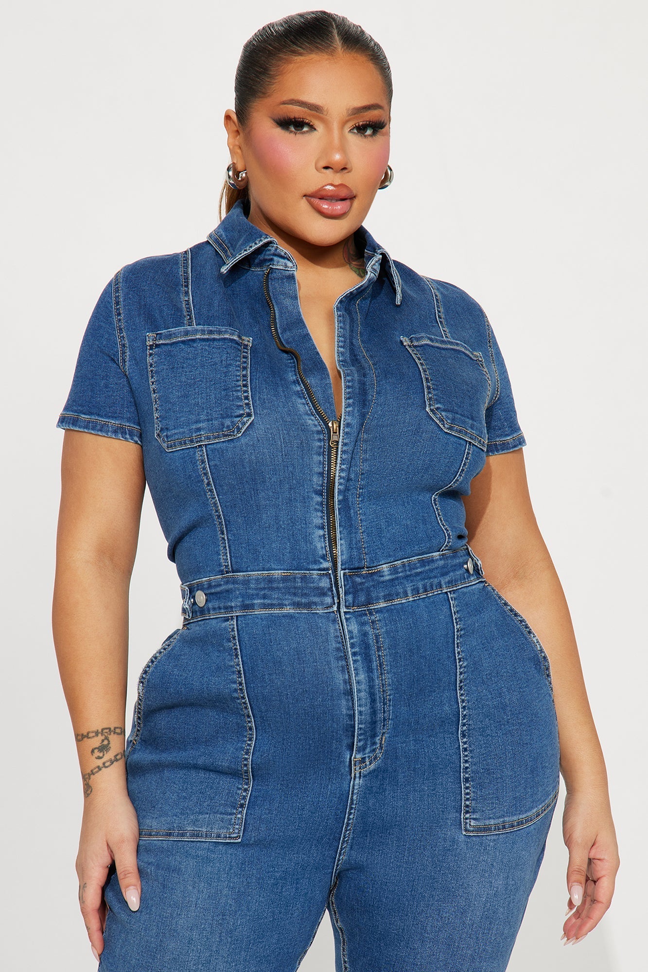Fair And Square Denim Jumpsuit - Medium Wash
