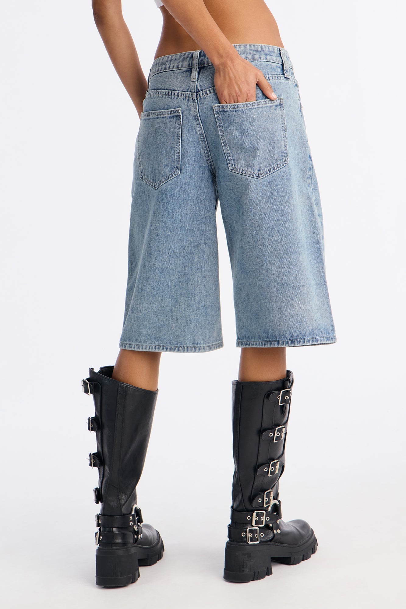 Throwing You Off Grommet Denim Jorts - Medium Wash
