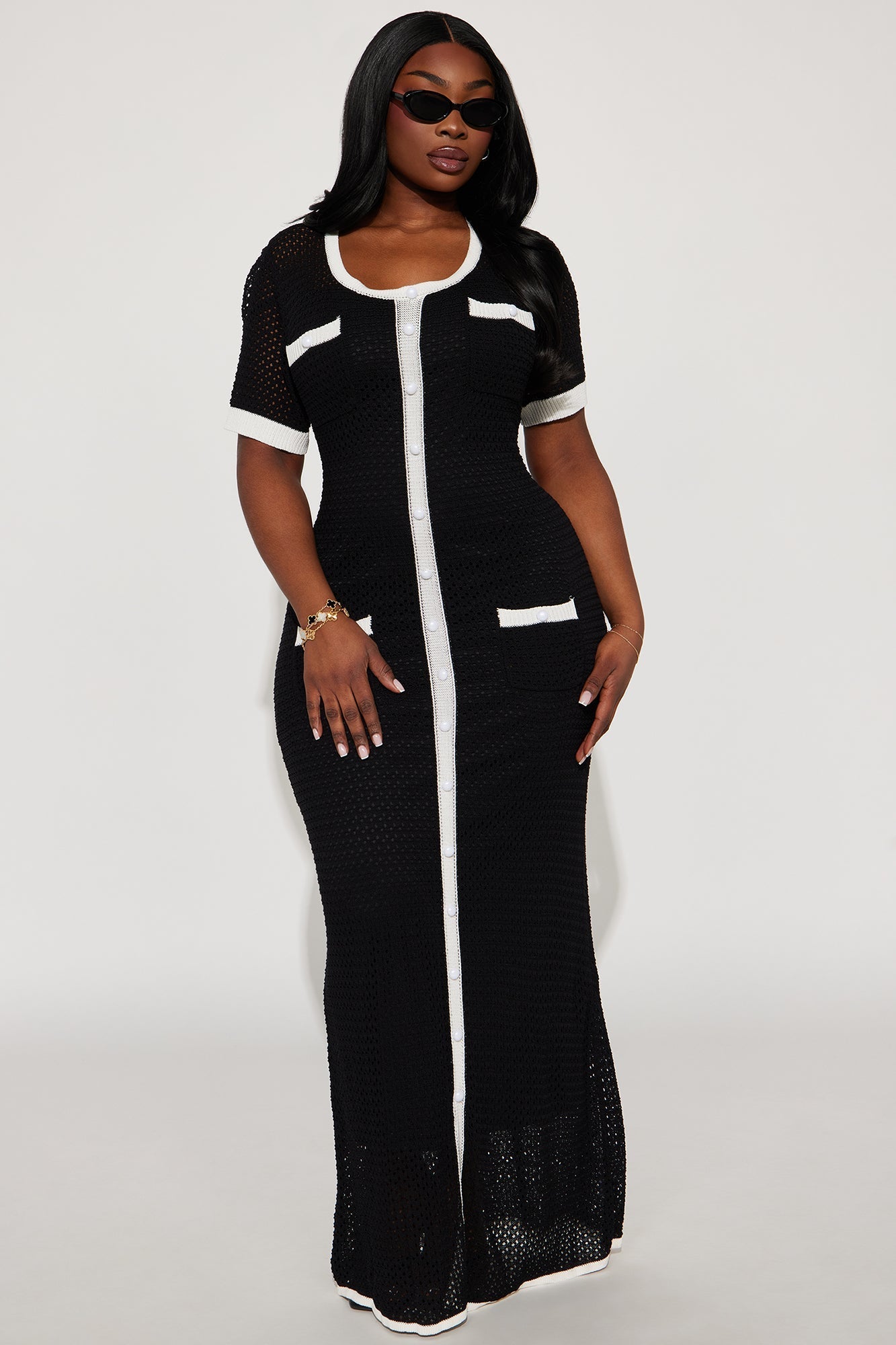 Elena Crochet Maxi Dress - Black/White