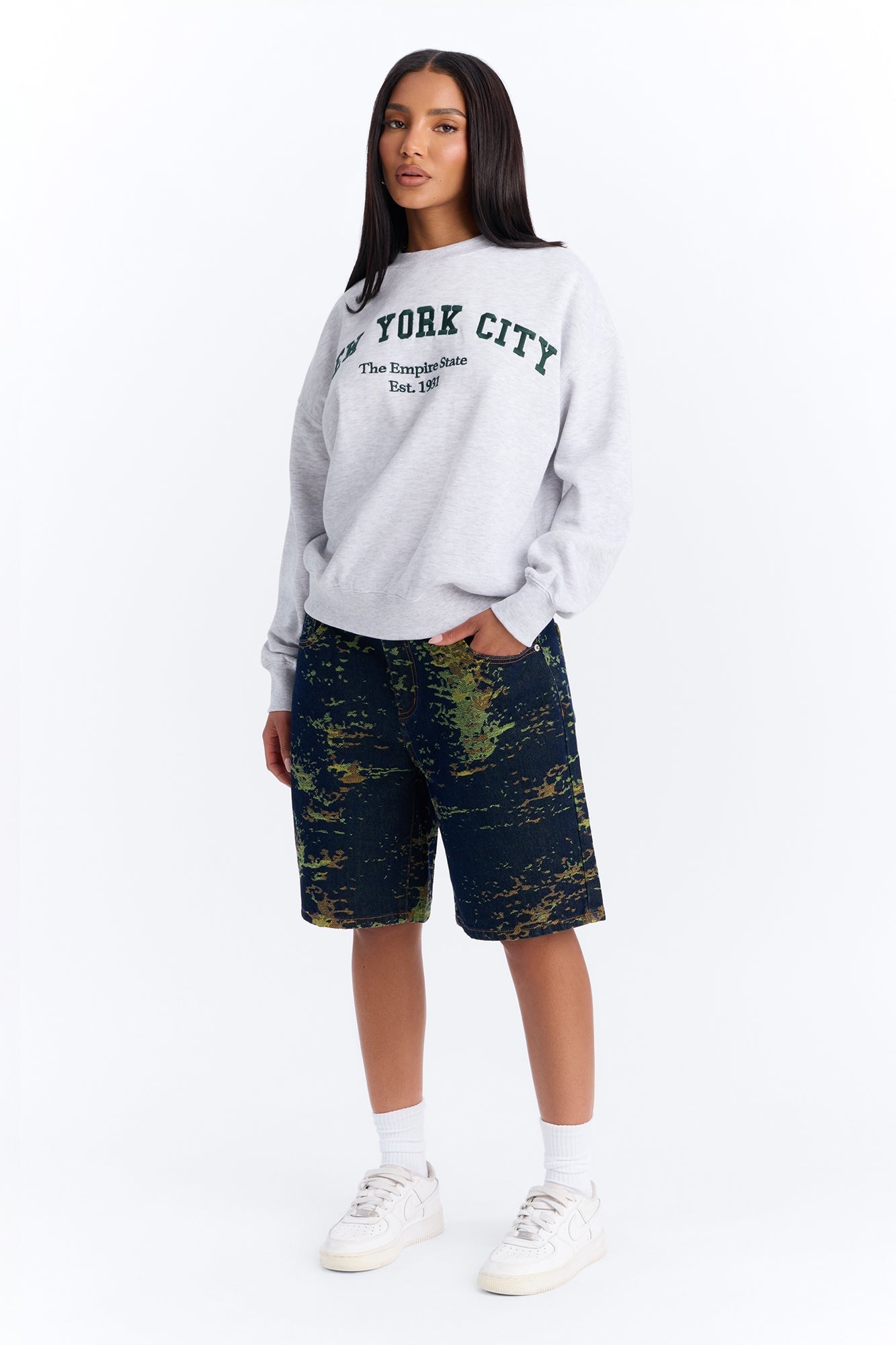 Go Somewhere Patterned Denim Shorts - Dark Denim