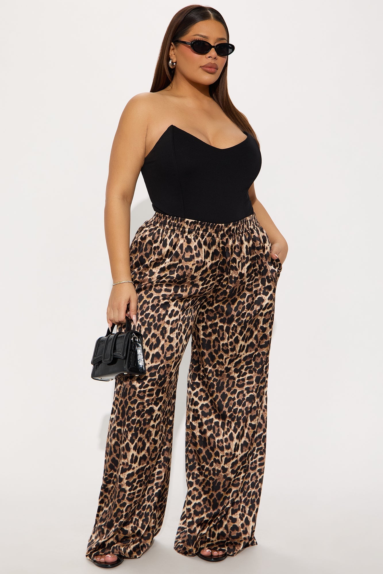 Audrey Leopard Satin Pant - Brown/combo