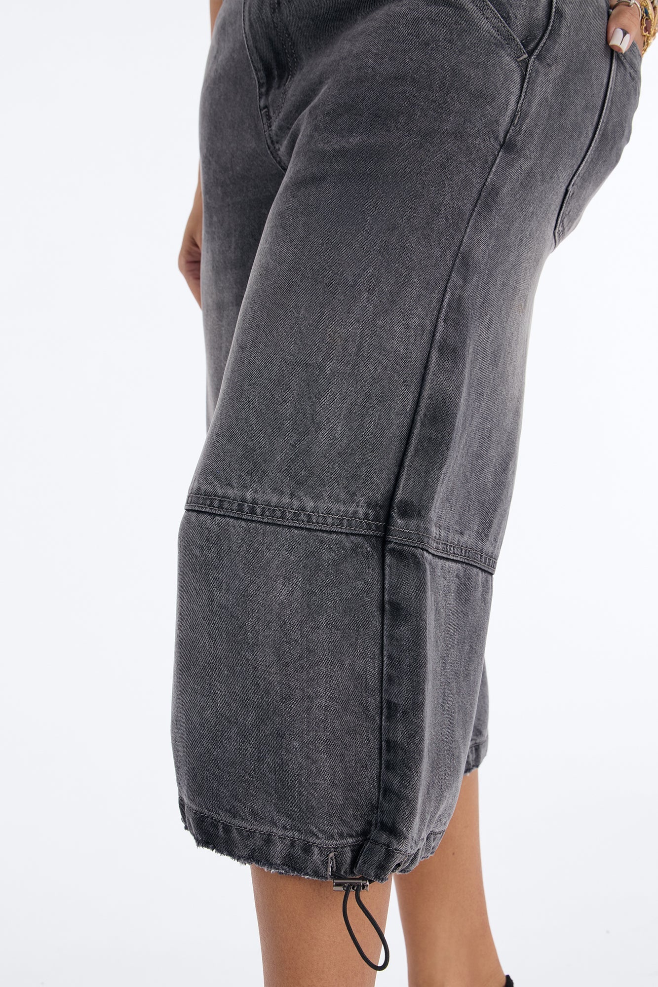 Chelsea Drapey Denim Jorts - Grey