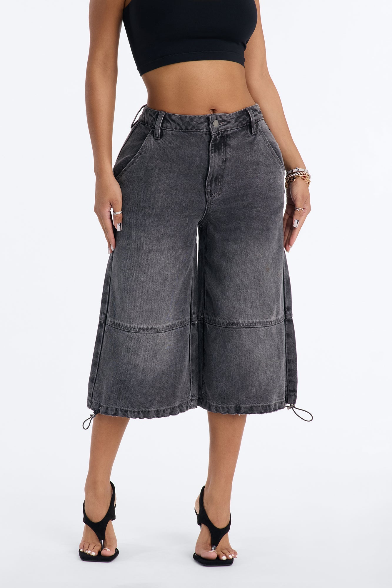 Chelsea Drapey Denim Jorts - Grey