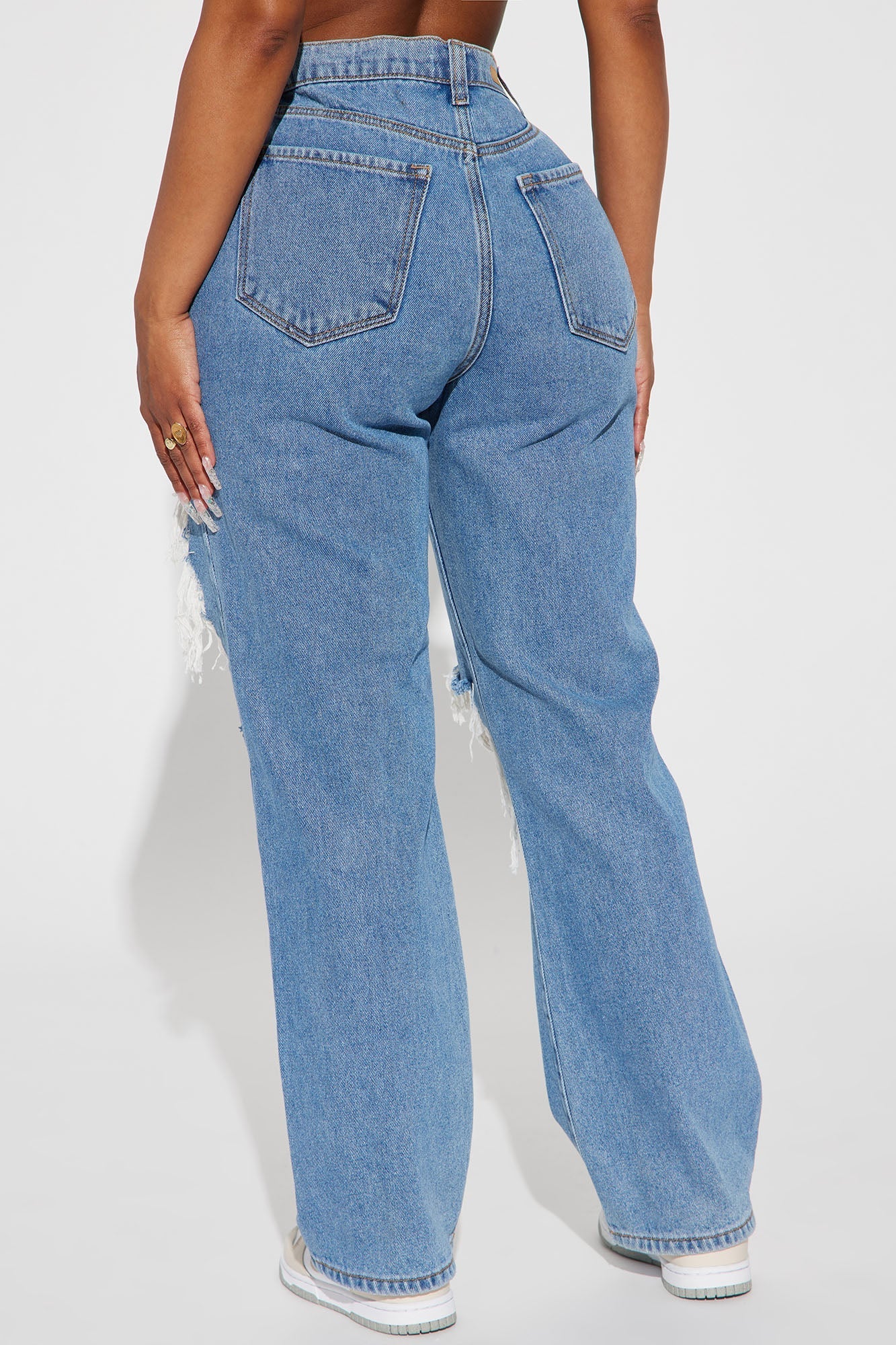 Drive You Crazy Ripped Non Stretch Straight Leg Jeans - Medium Wash