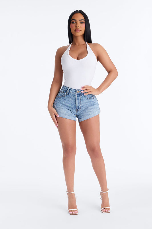 Back To Bali Roll Cuff Denim Shorts - Vintage Wash