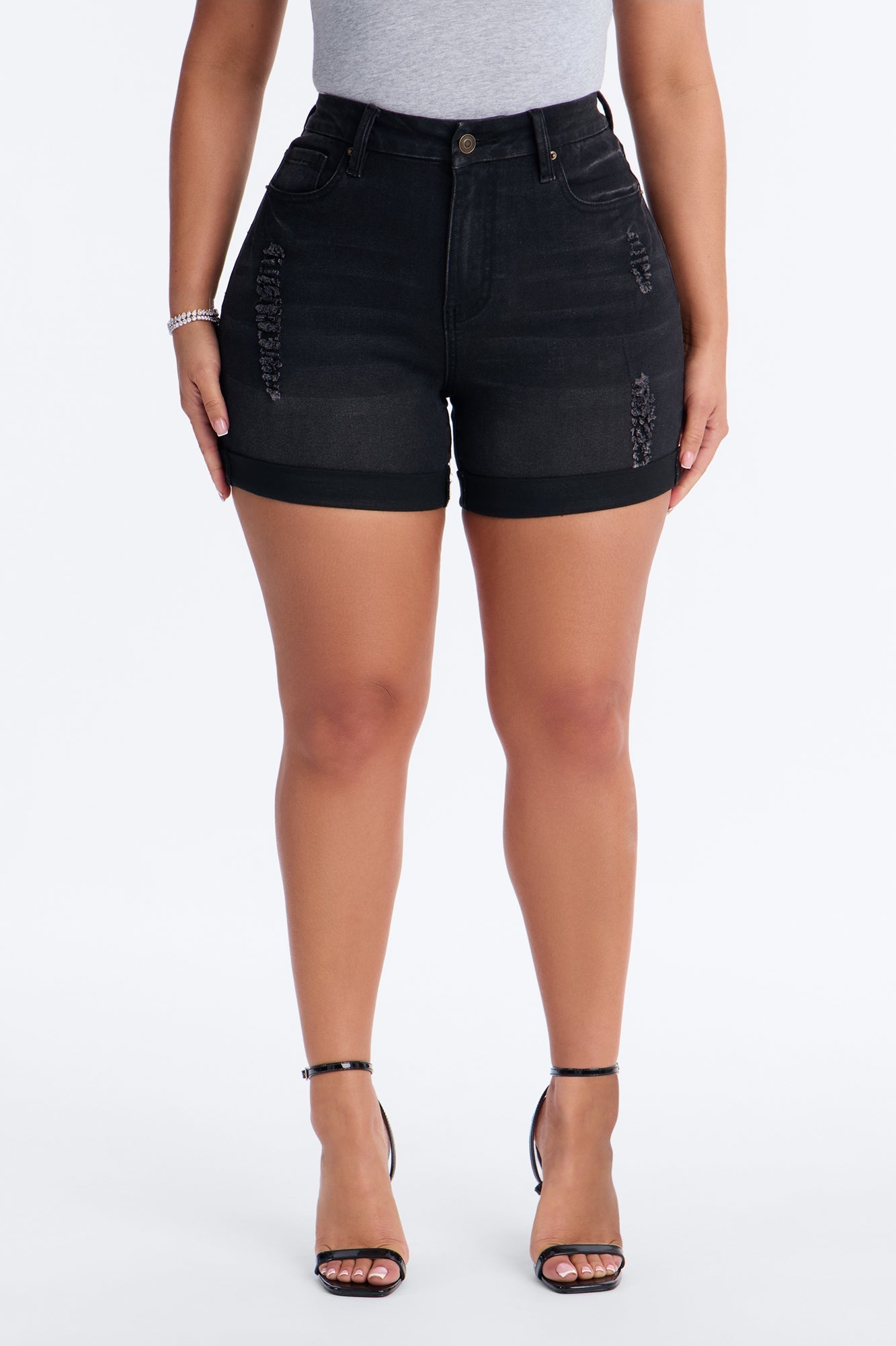 Heaven Sent Cuffed Denim Mom Shorts - Black Wash