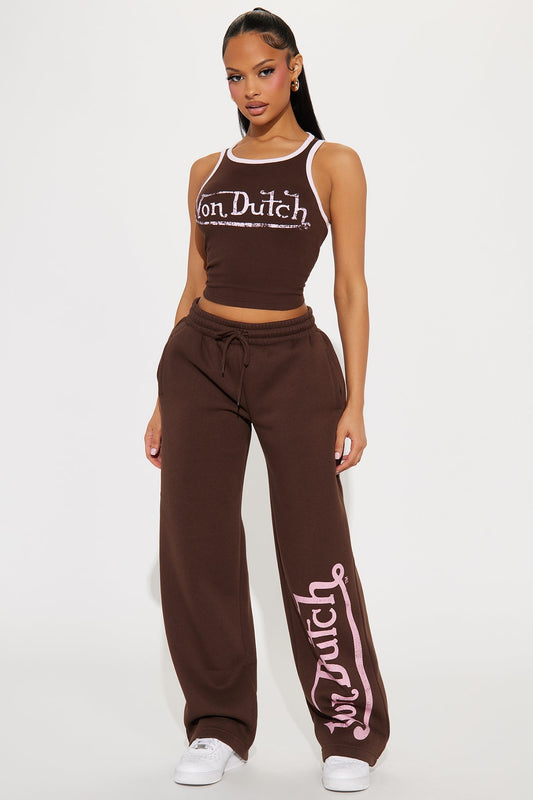 Von Dutch Washed Wide Leg Pant - Brown