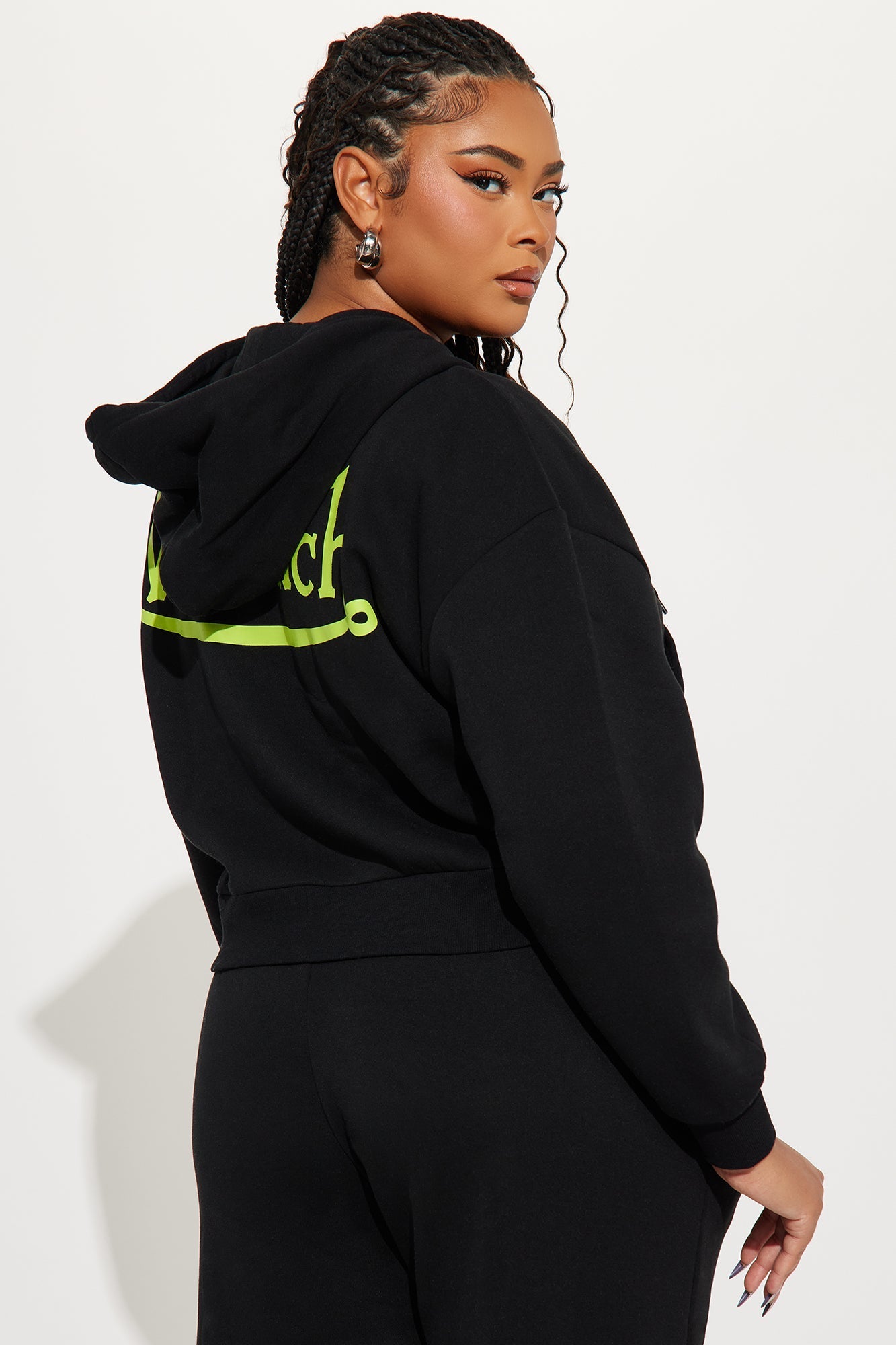Von Dutch Embroidered Cropped Hoodie - Black/Green