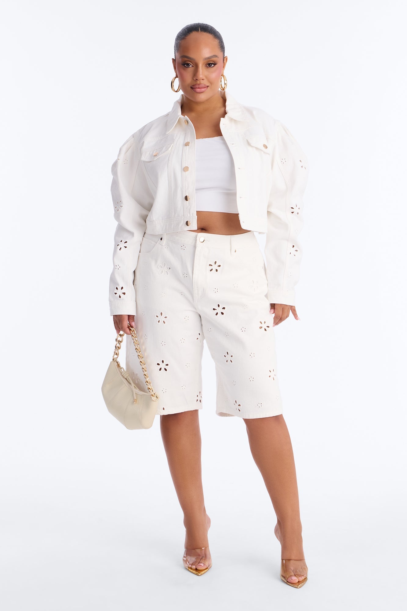 Valencia Eyelet Denim Jorts - White