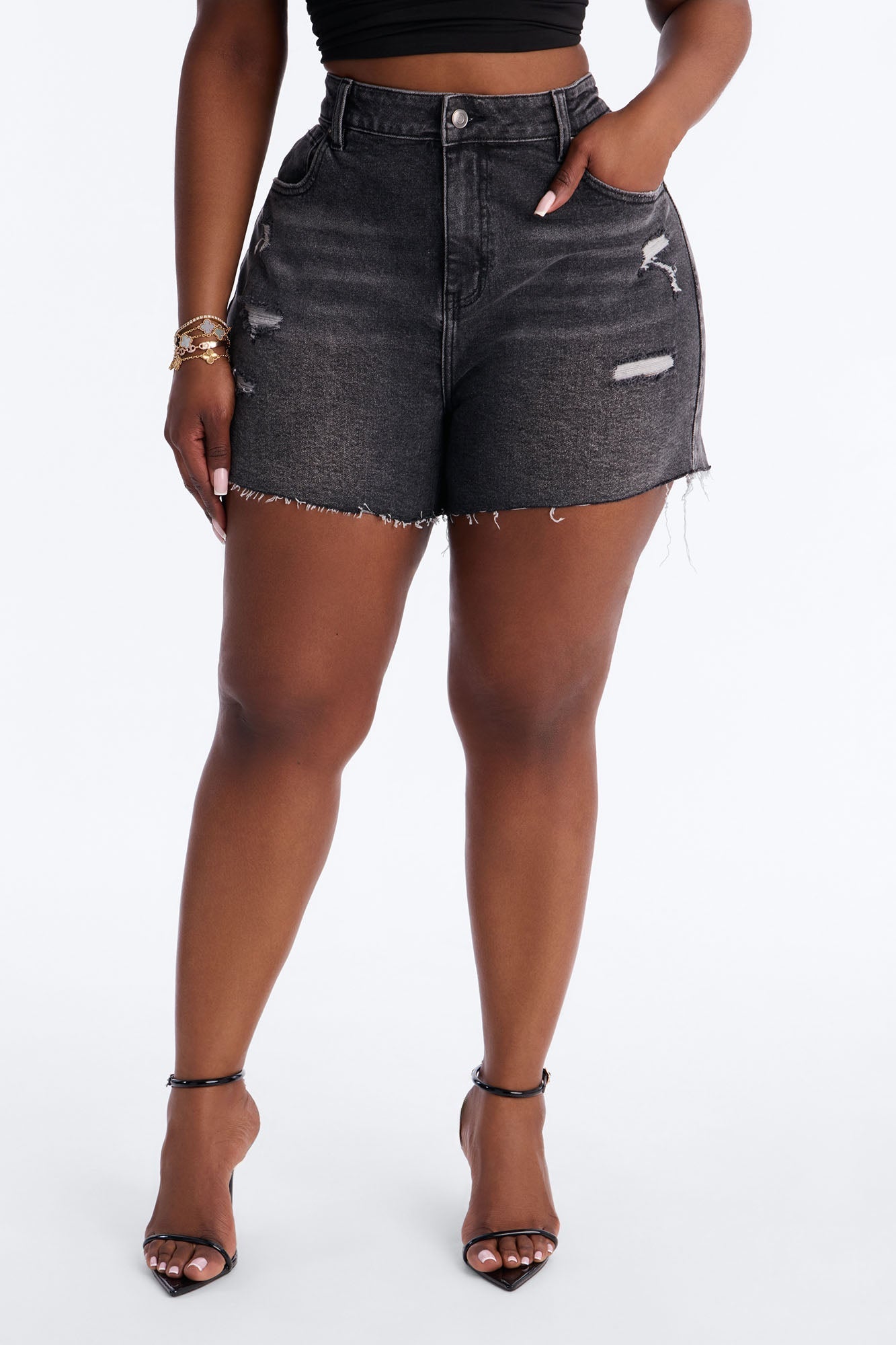 Emelia Stretch Cut Off Denim Shorts - Grey