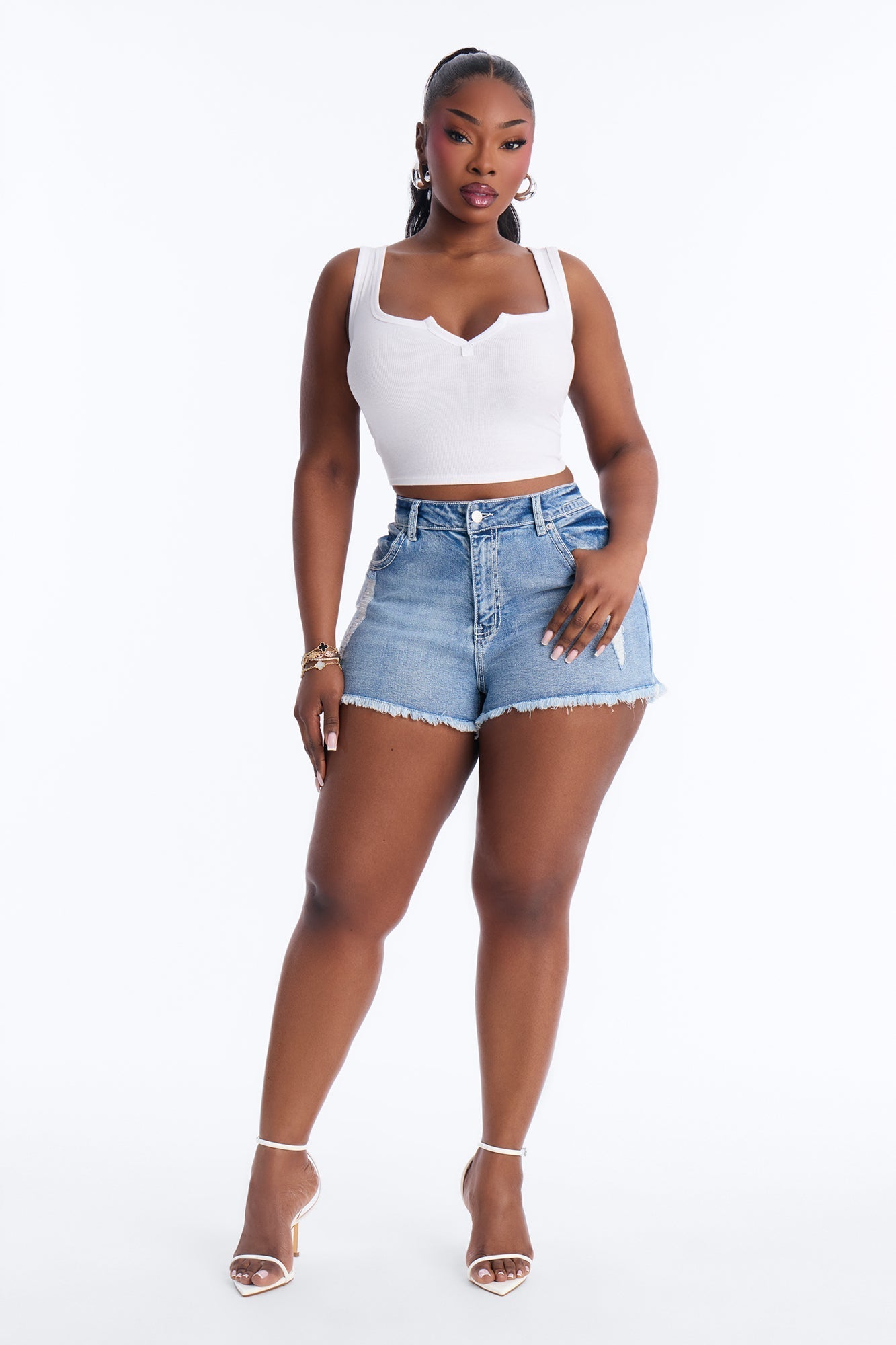 Unstoppable Vintage Booty Cut Off Denim Shorts - Medium Wash