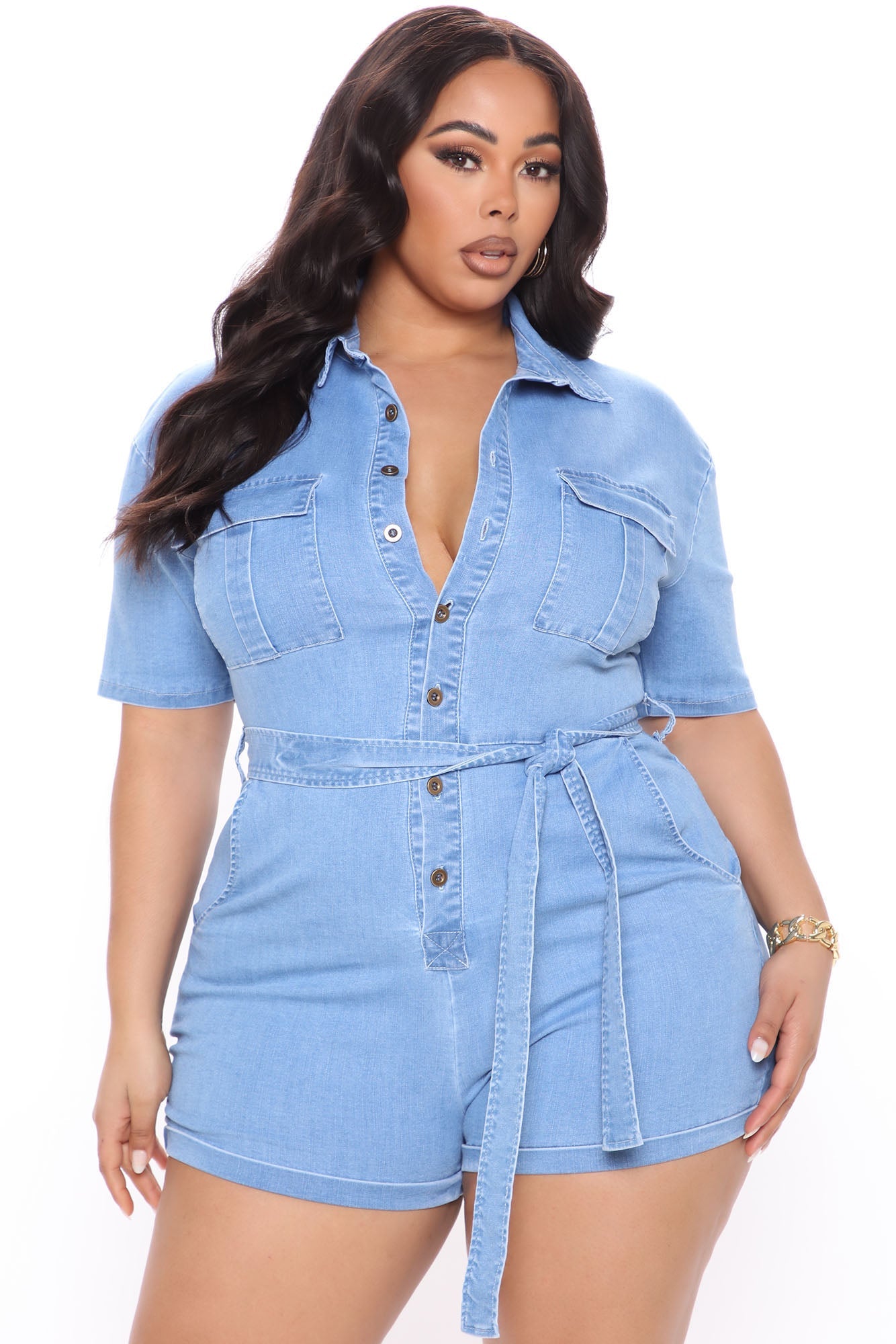Live A Little Danger Denim Romper - Light Wash