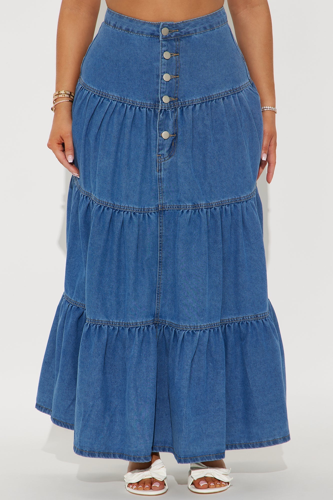 Doreen Tiered Denim Maxi Skirt - Medium Wash