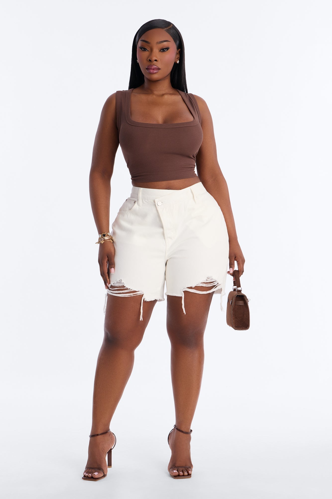 At A Glance Crossover Denim Shorts - White