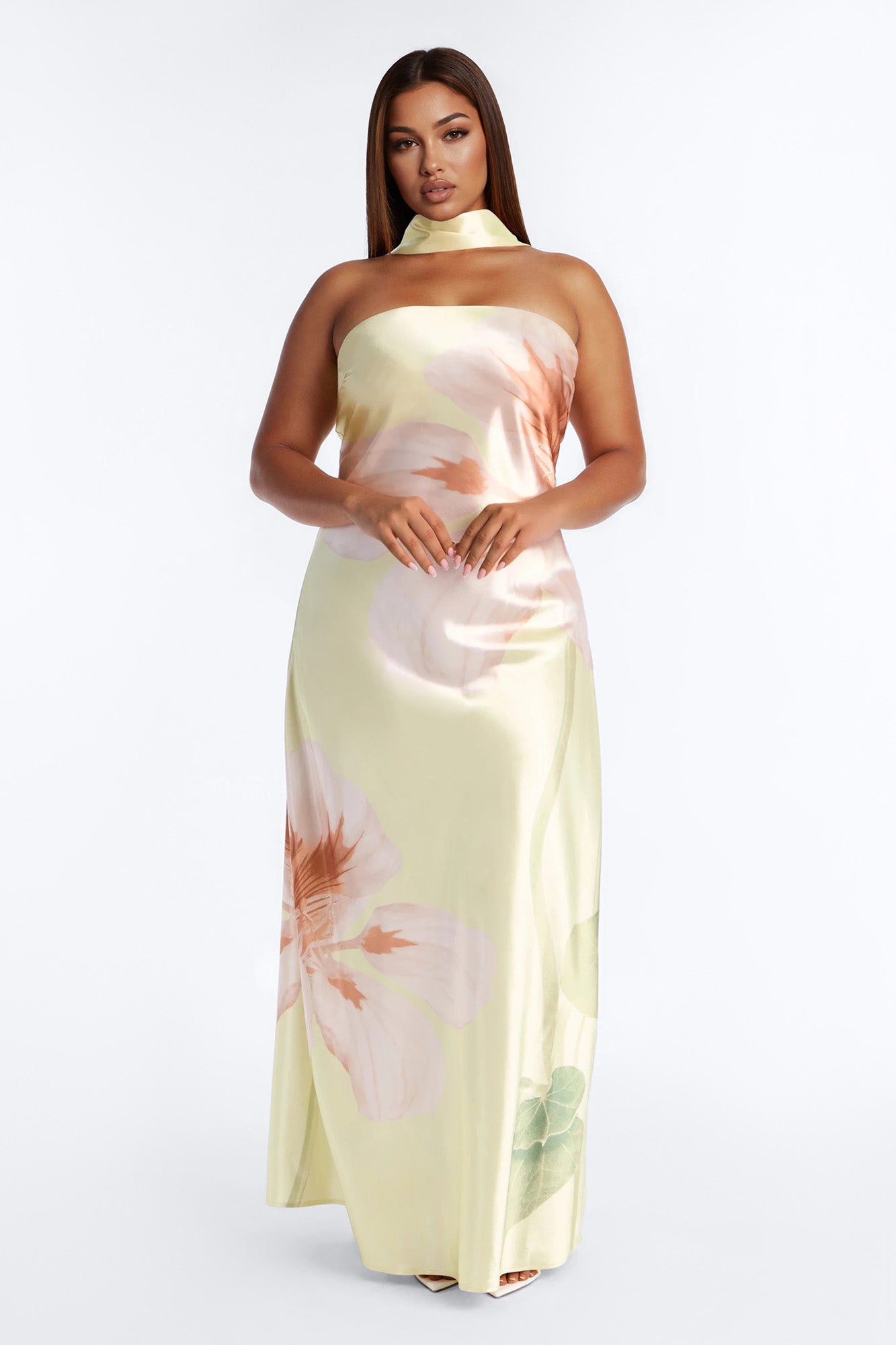 Jelissa Scarf Satin Maxi Dress - Yellow/combo