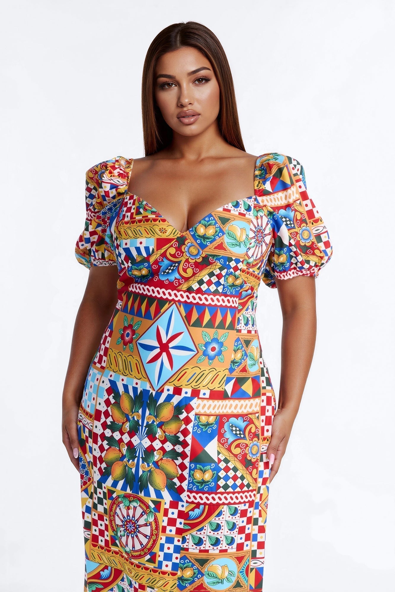 European Dream Off Shoulder Midi Dress - Multi Color