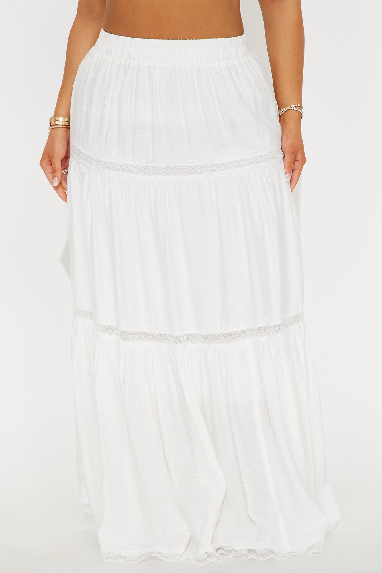 Natalia Tiered Gauze Maxi Skirt - White