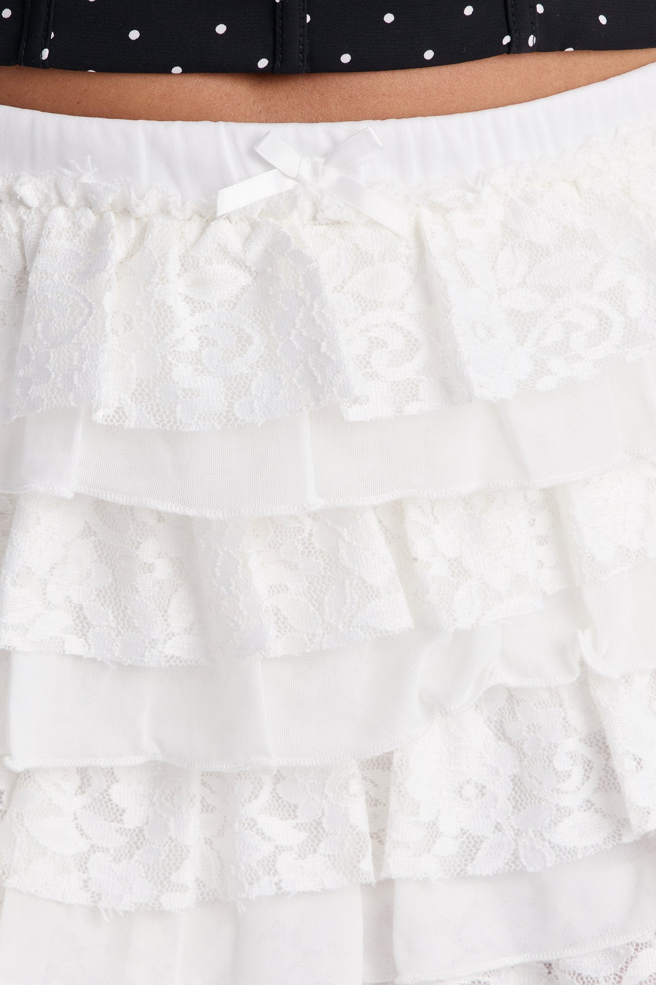 Maribelle Tiered Ruffle Lace Mini Skirt - White