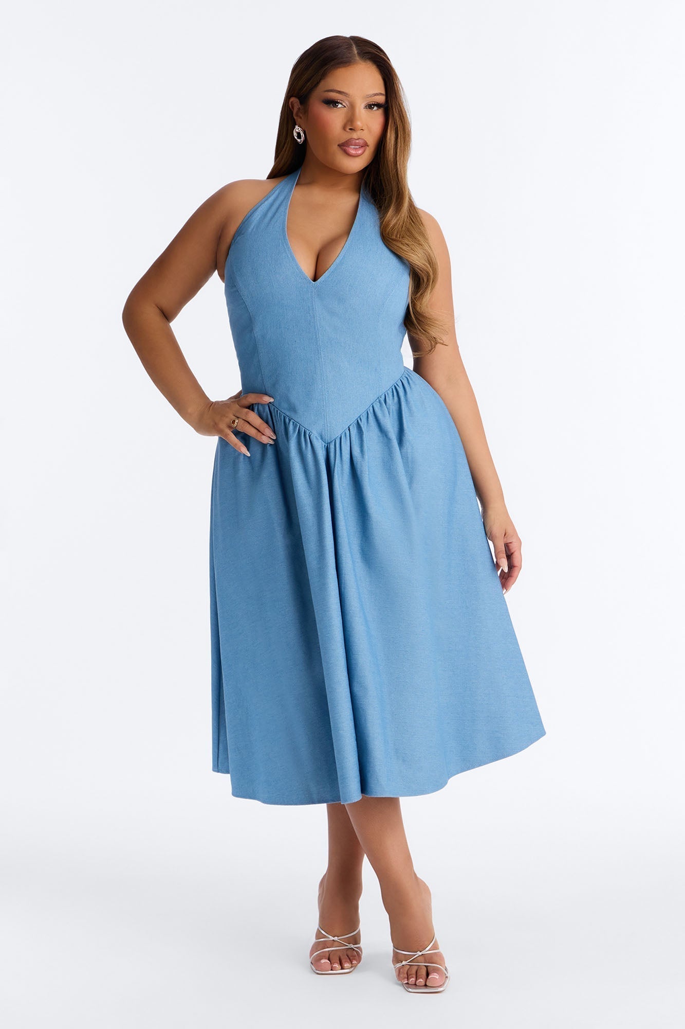 Annora Halter Denim Midi Dress - Denim