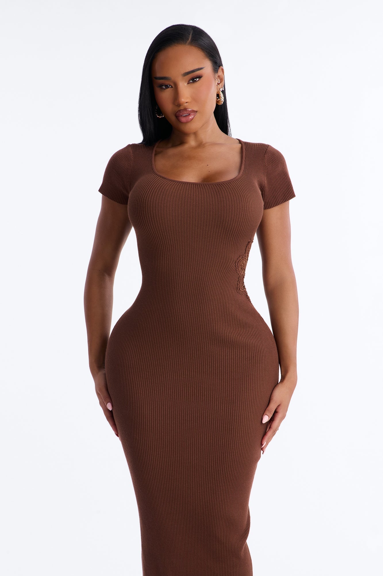 Zariah Ribbed Maxi Dress - Brown