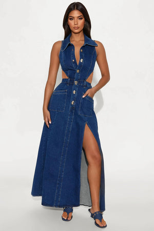 Amelia Denim Maxi Dress - Dark Denim