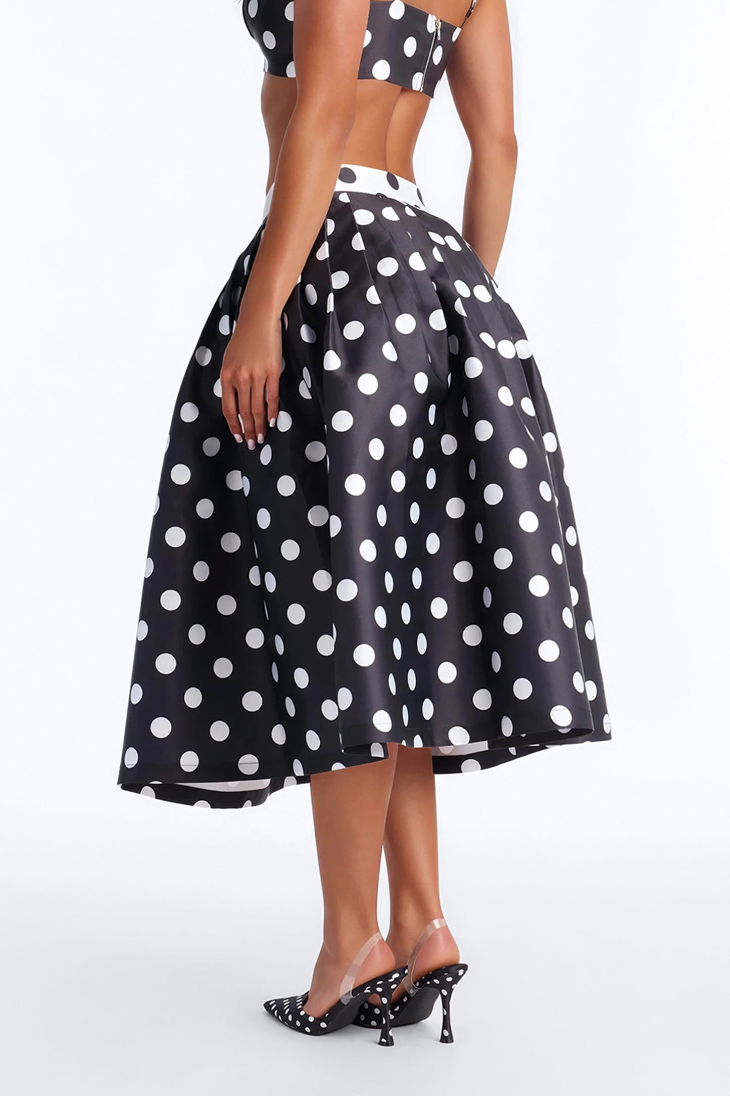 Marielle Pleated Polka Dot Midi Skirt - Black/White