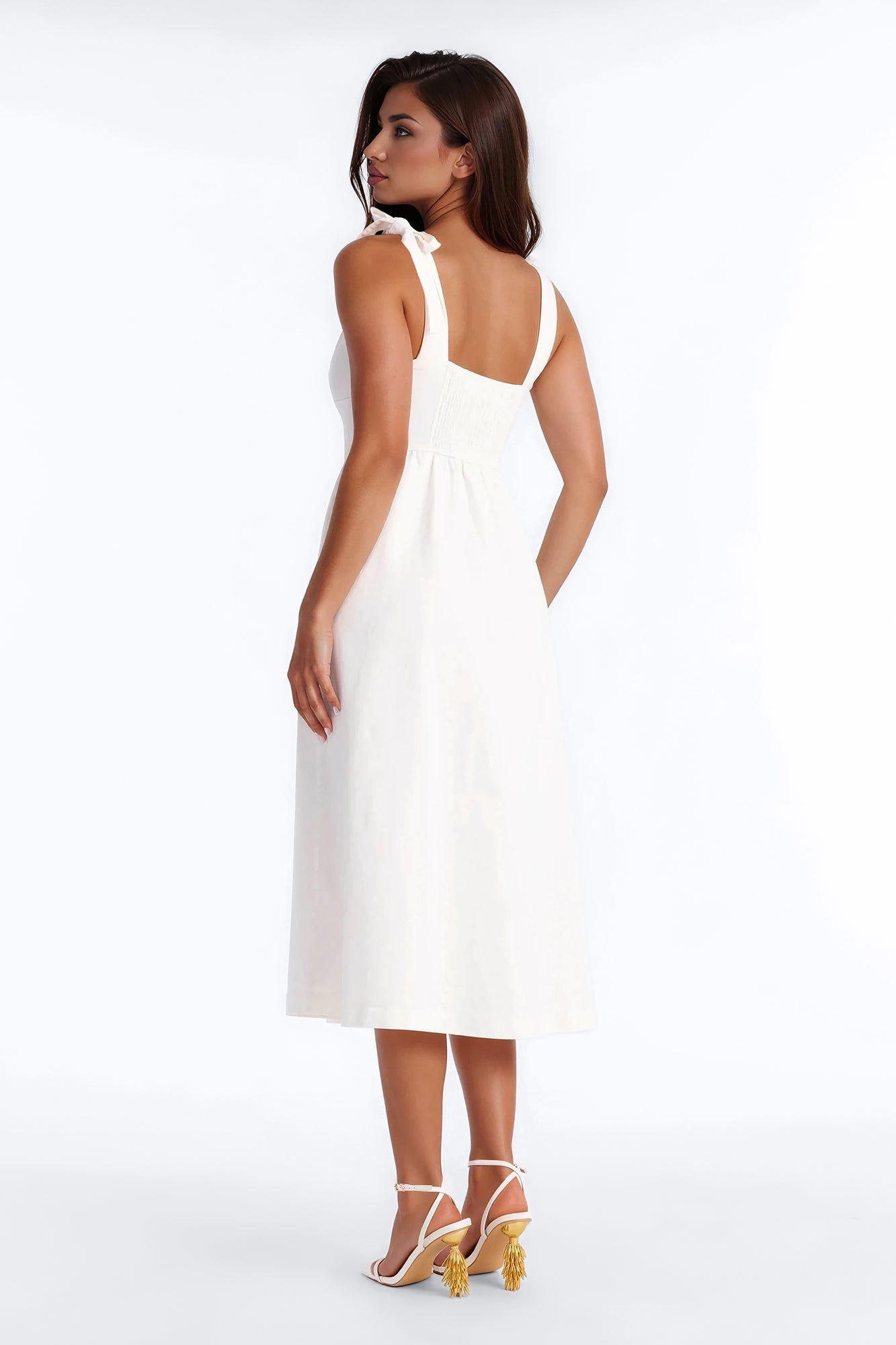 Candace Pleated Denim Midi Dress - White