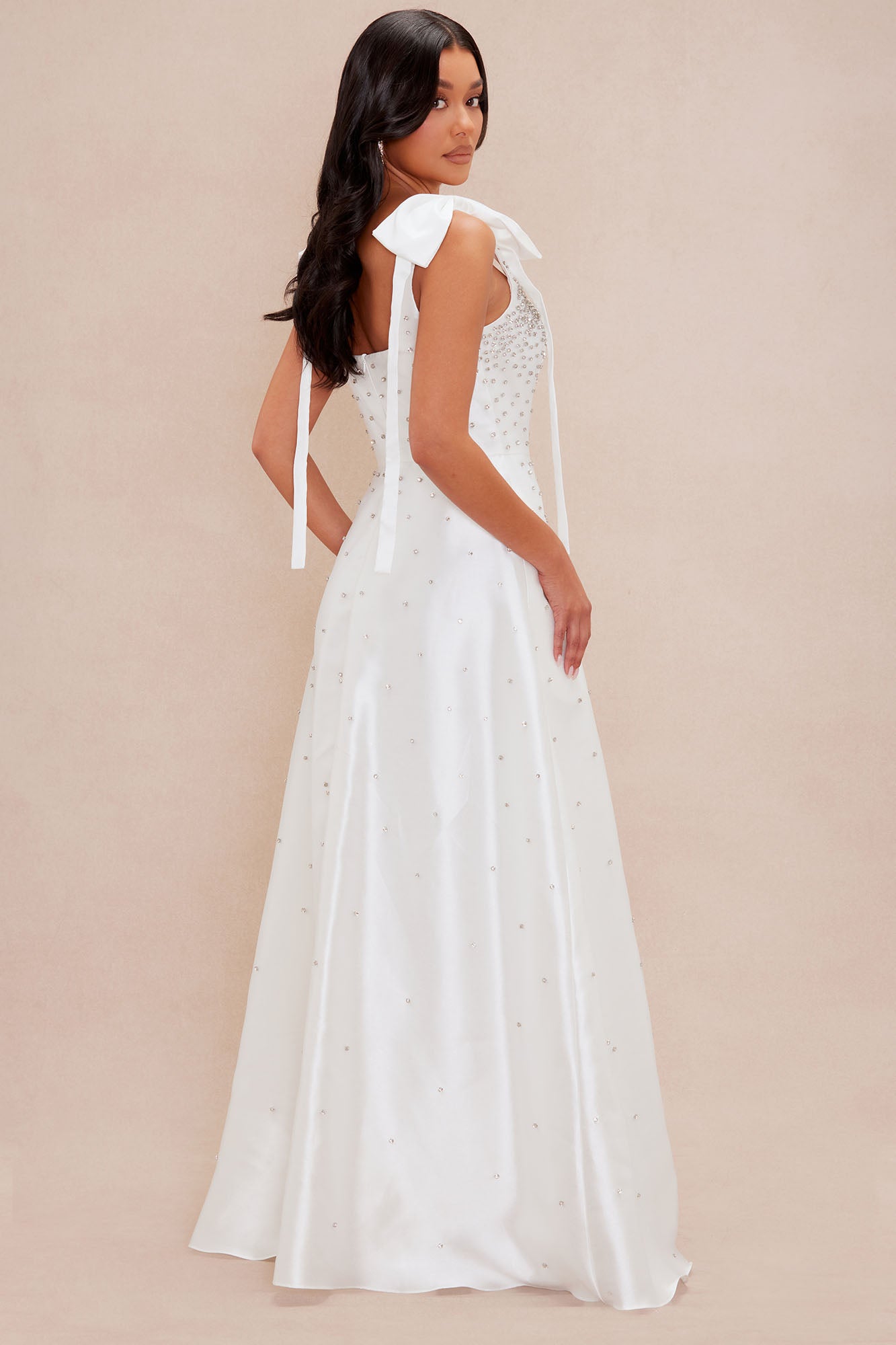 Dana Embellished Satin Maxi Dress - White
