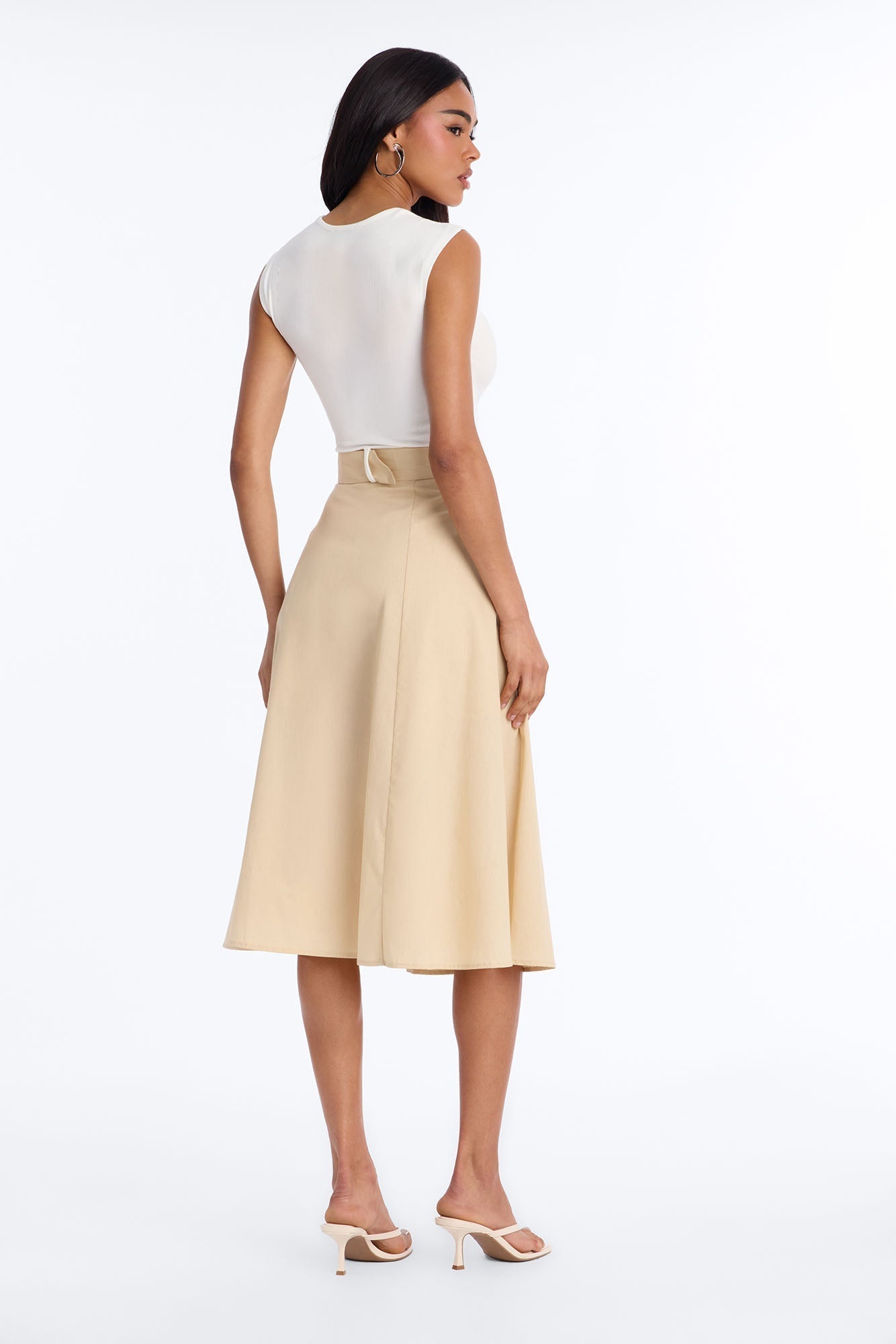 Sandra Contrast Belted Midi Dress - Taupe/combo