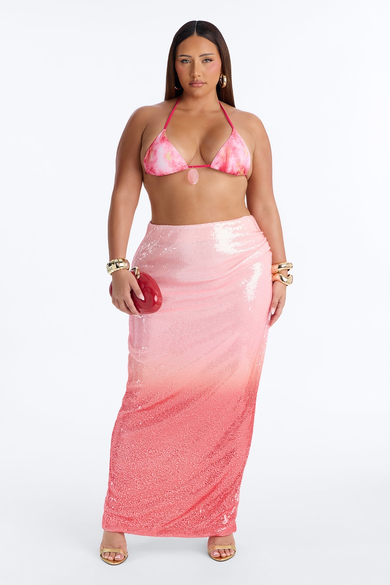 Main Character Ombre Sequin Maxi Skirt - Pink/combo