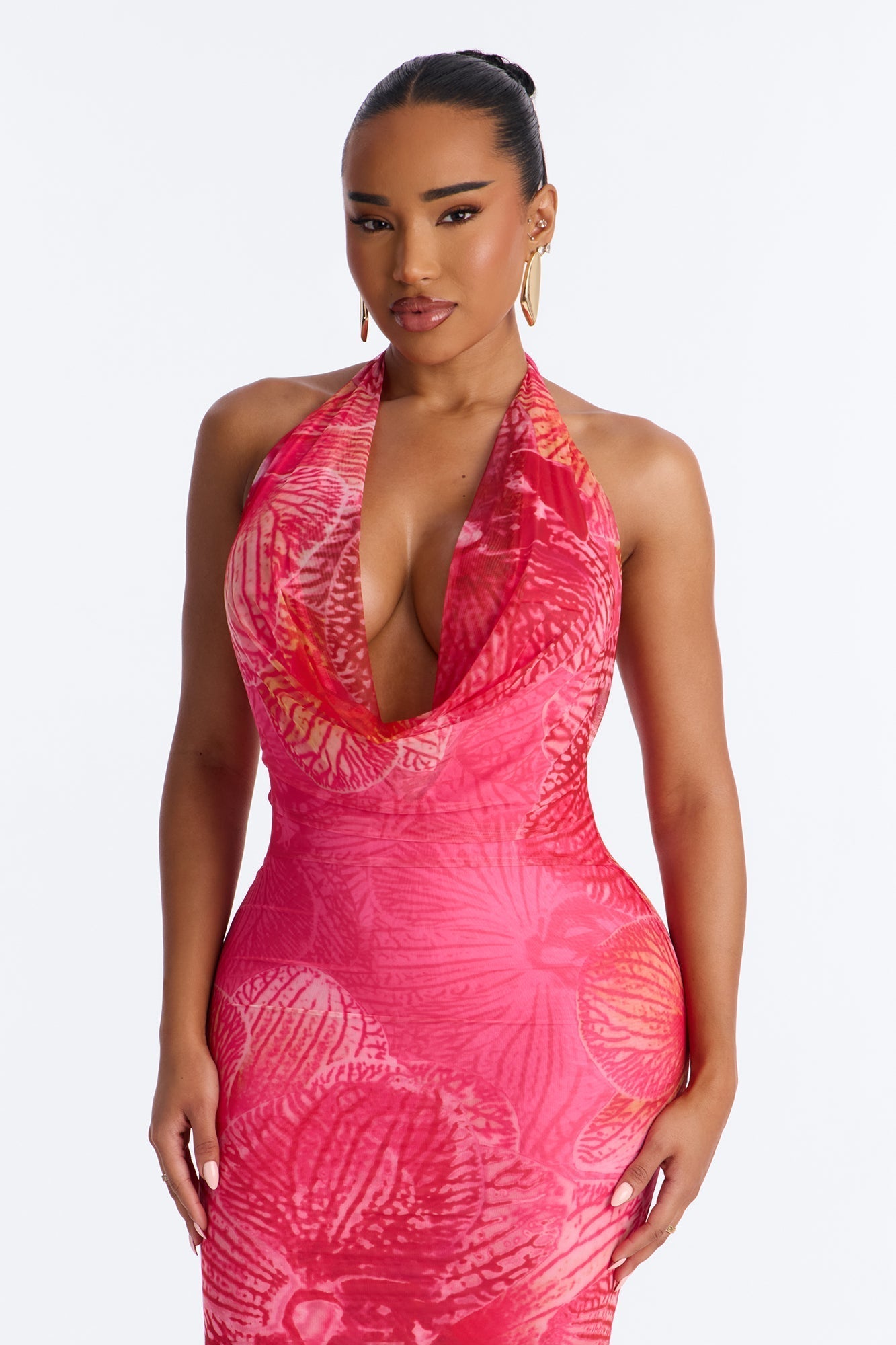 Tropic Muse Halter Mesh Maxi Dress - Pink/combo