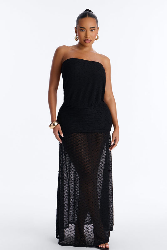 Sunset Dreaming Strapless Textured Maxi Dress - Black