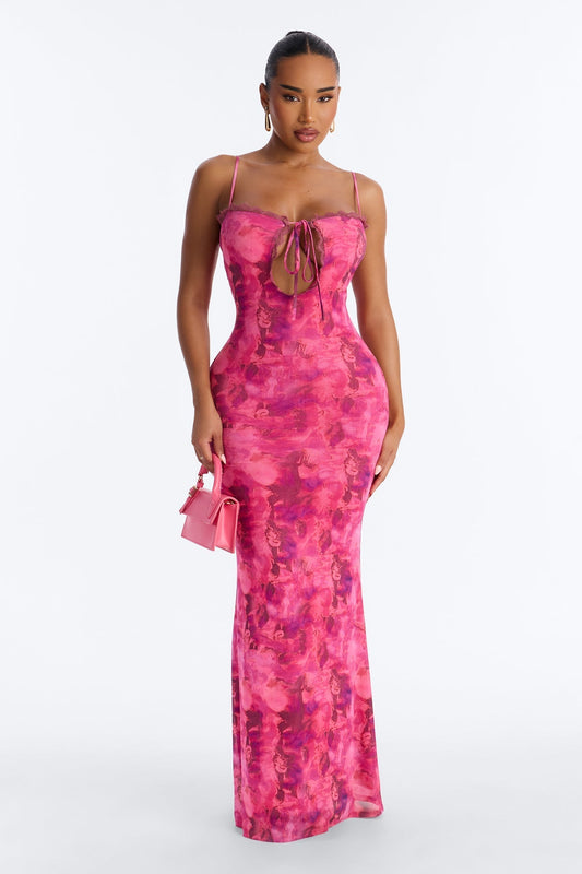 Selina Tie Dye Mesh Maxi Dress - Pink