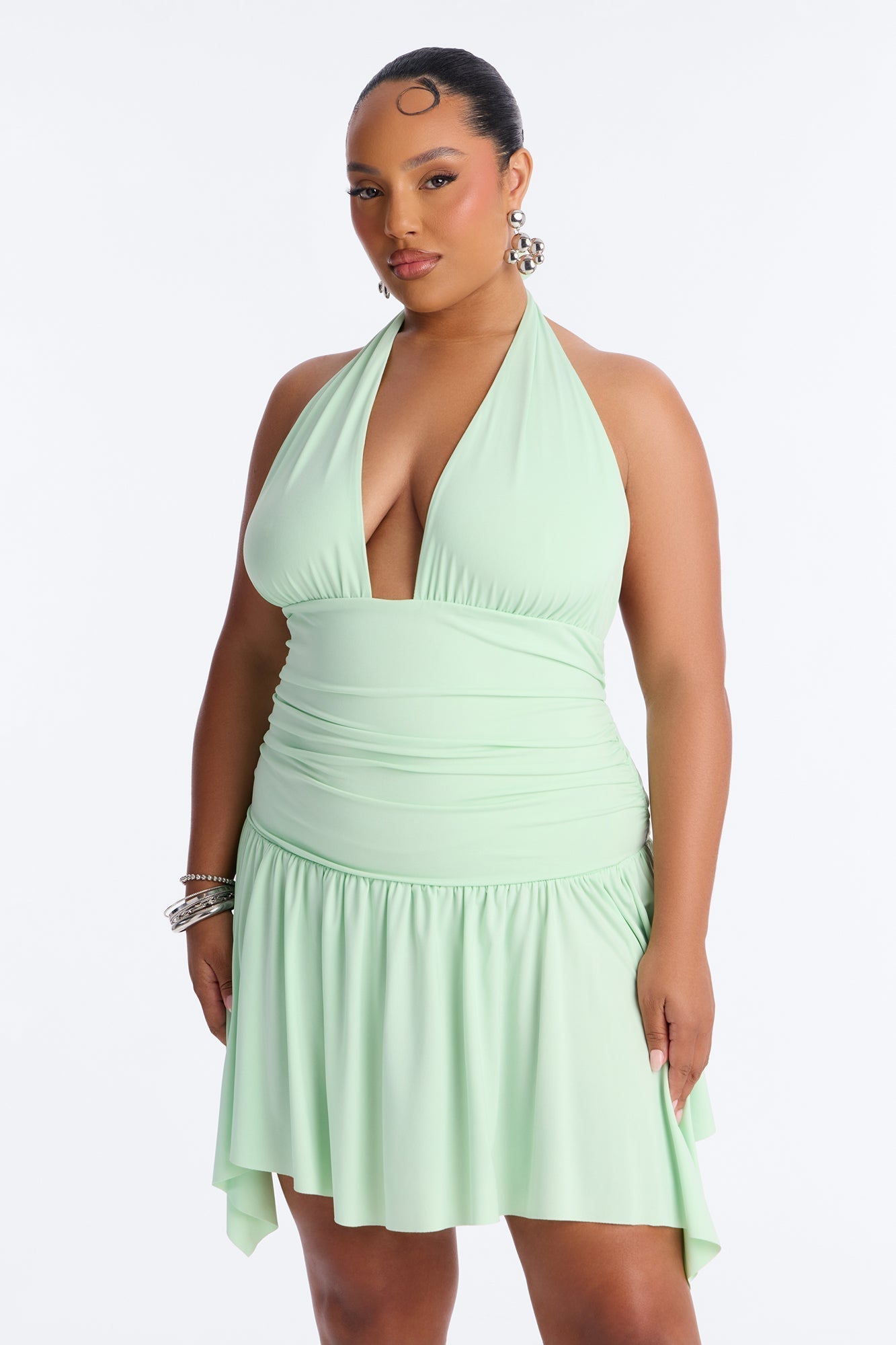 Elena Halter Ruched Mini Dress - Sage