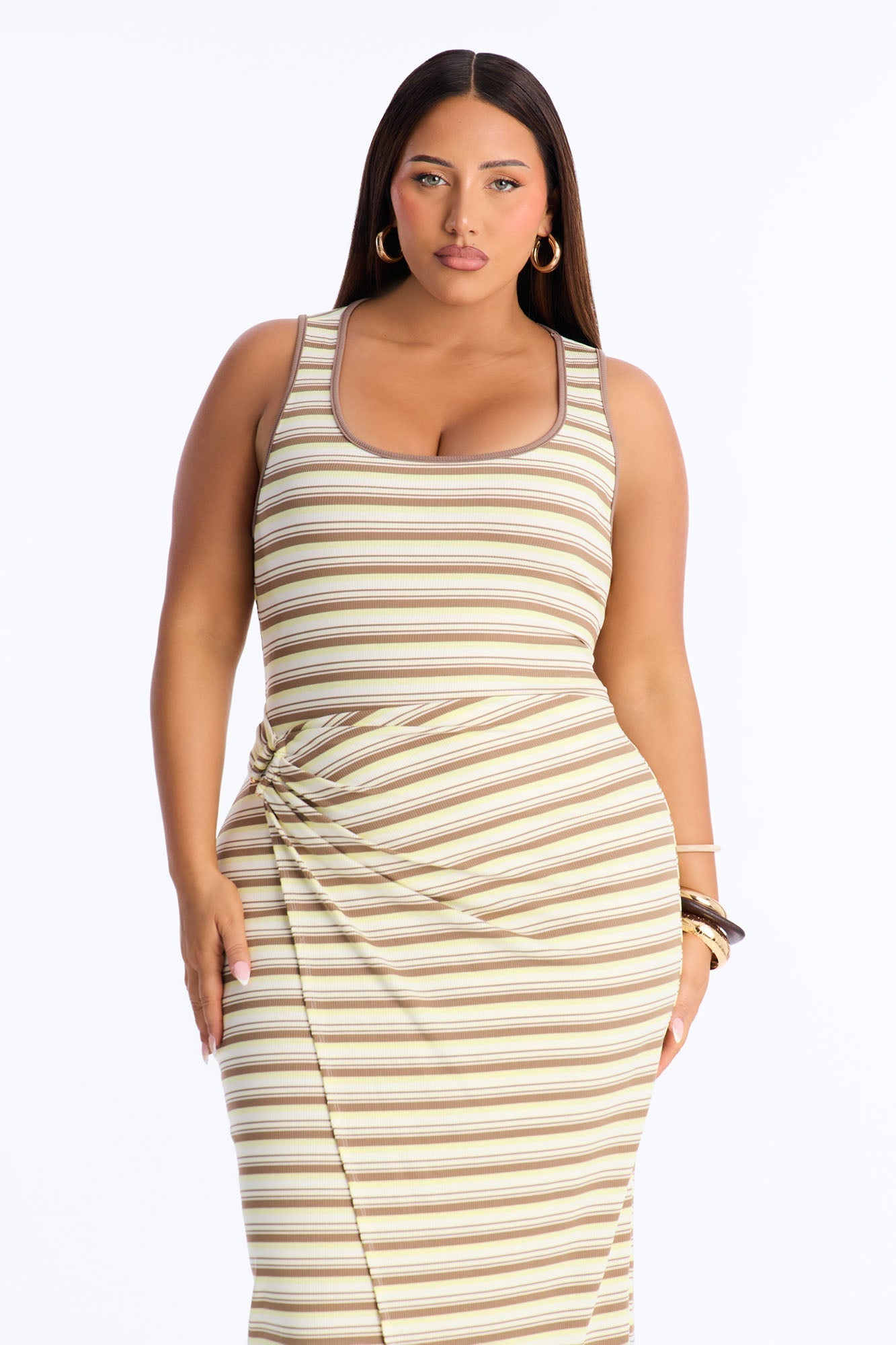 Rayna Striped Ribbed Maxi Dress - Brown/combo