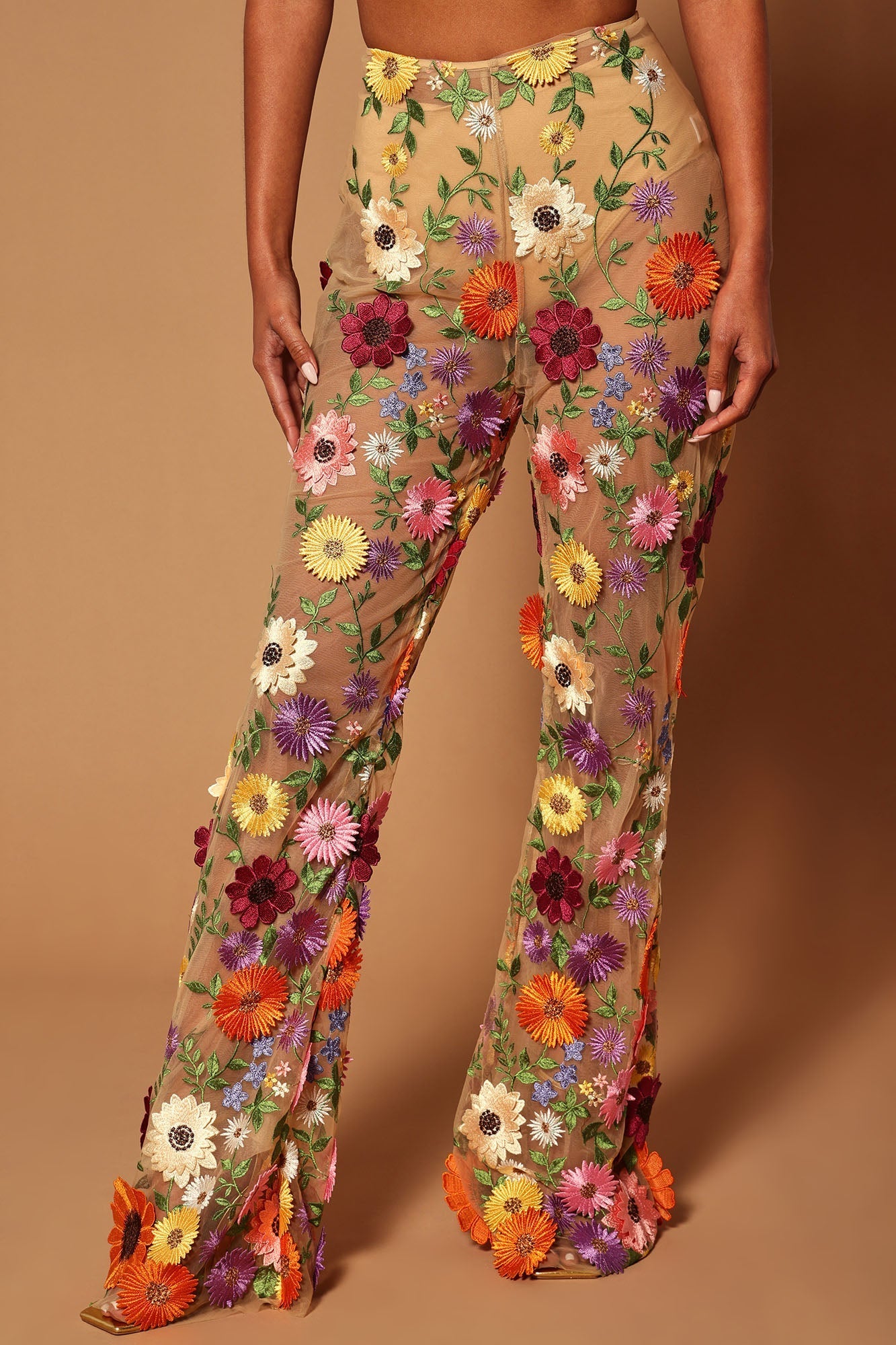 Celena Embroidered Pant - Nude/combo