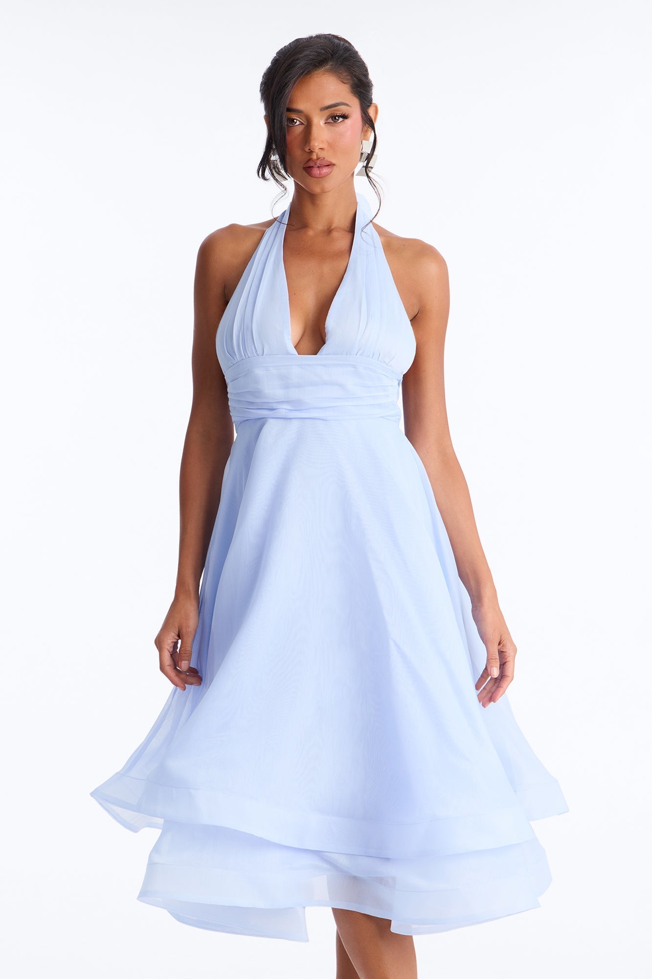Gianna Halter Organza Midi Dress - Blue