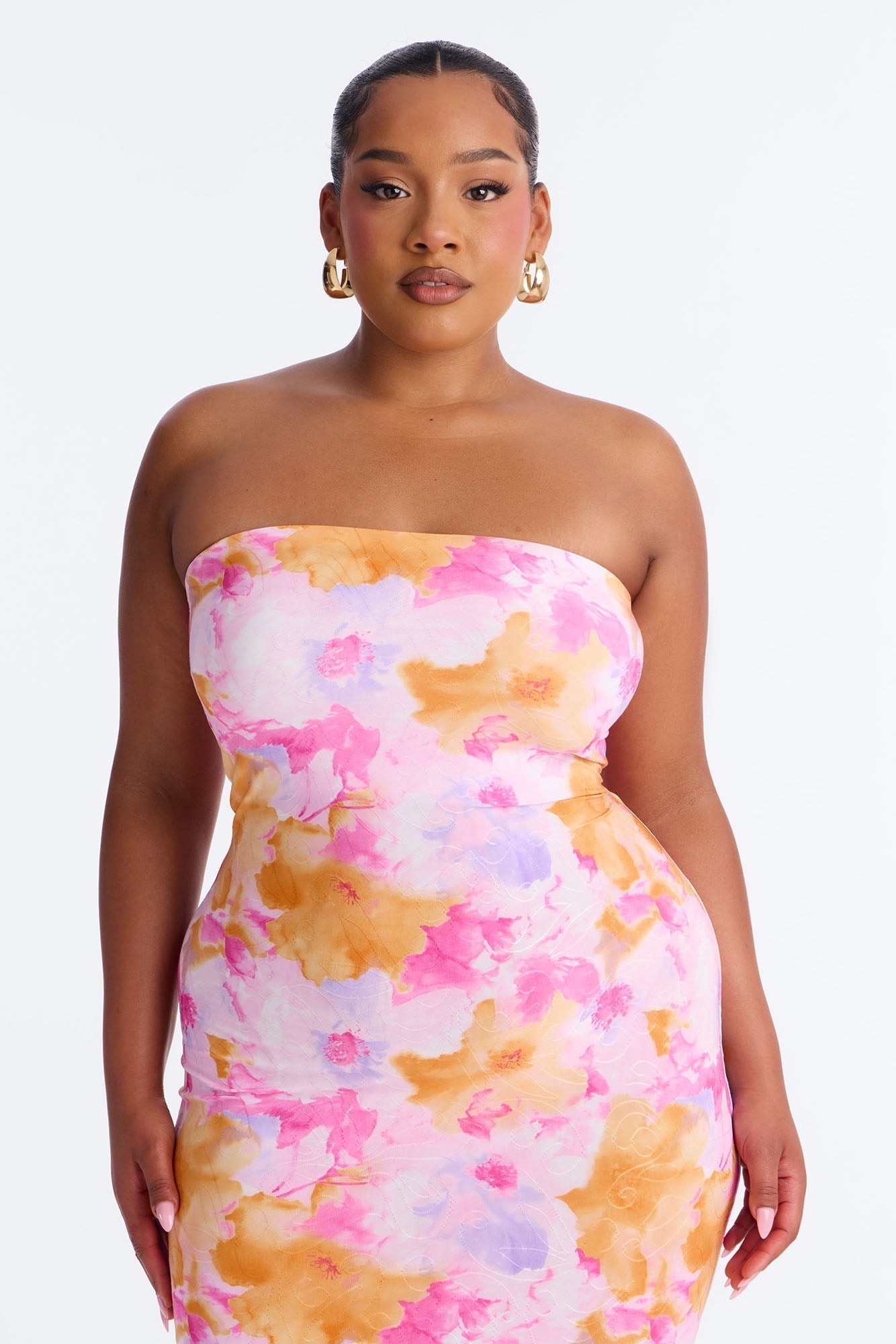 Stepping Out Strapless Maxi Dress - Pink/combo