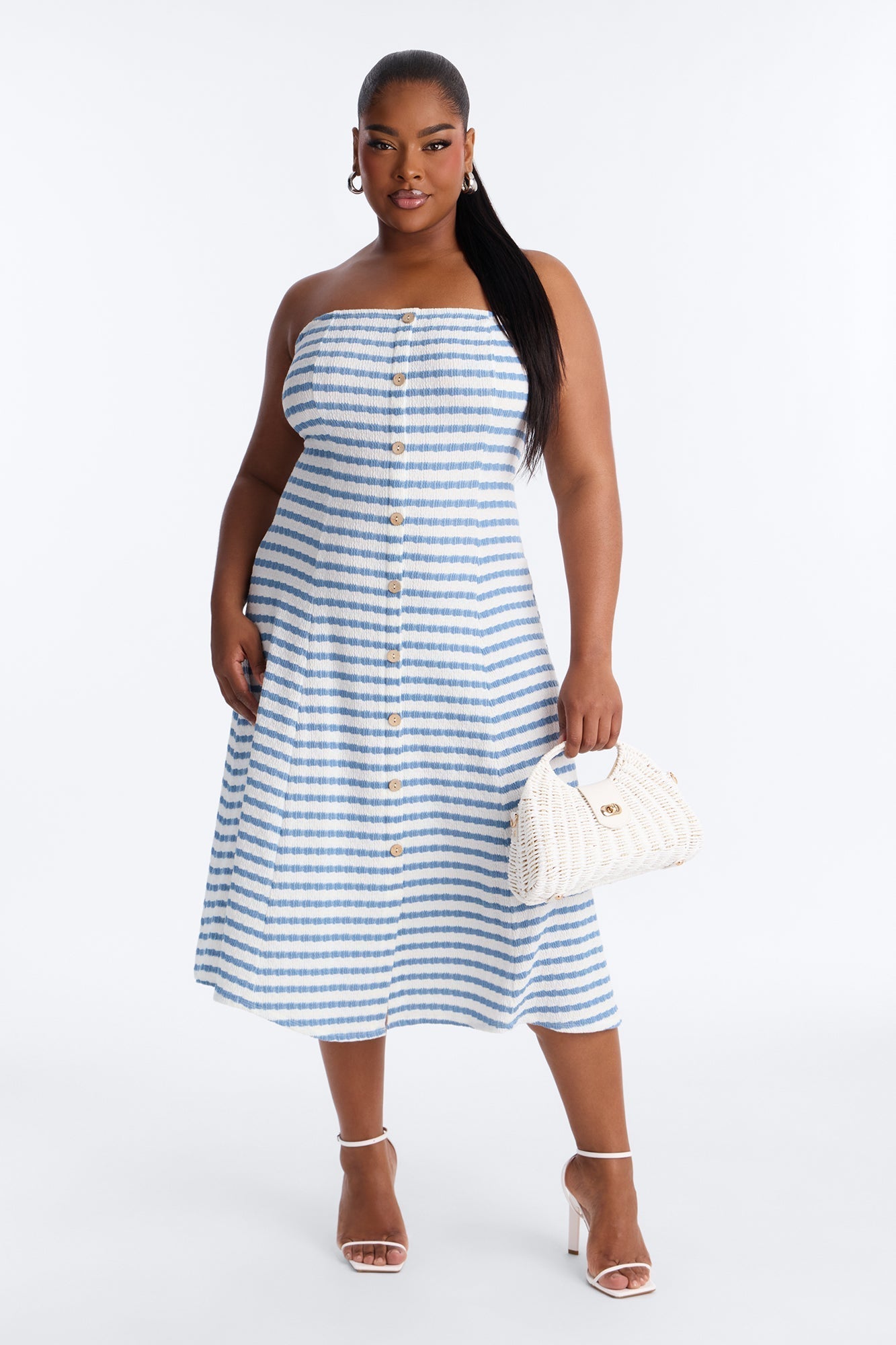 Celia Striped Textured Midi Dress - Blue/combo