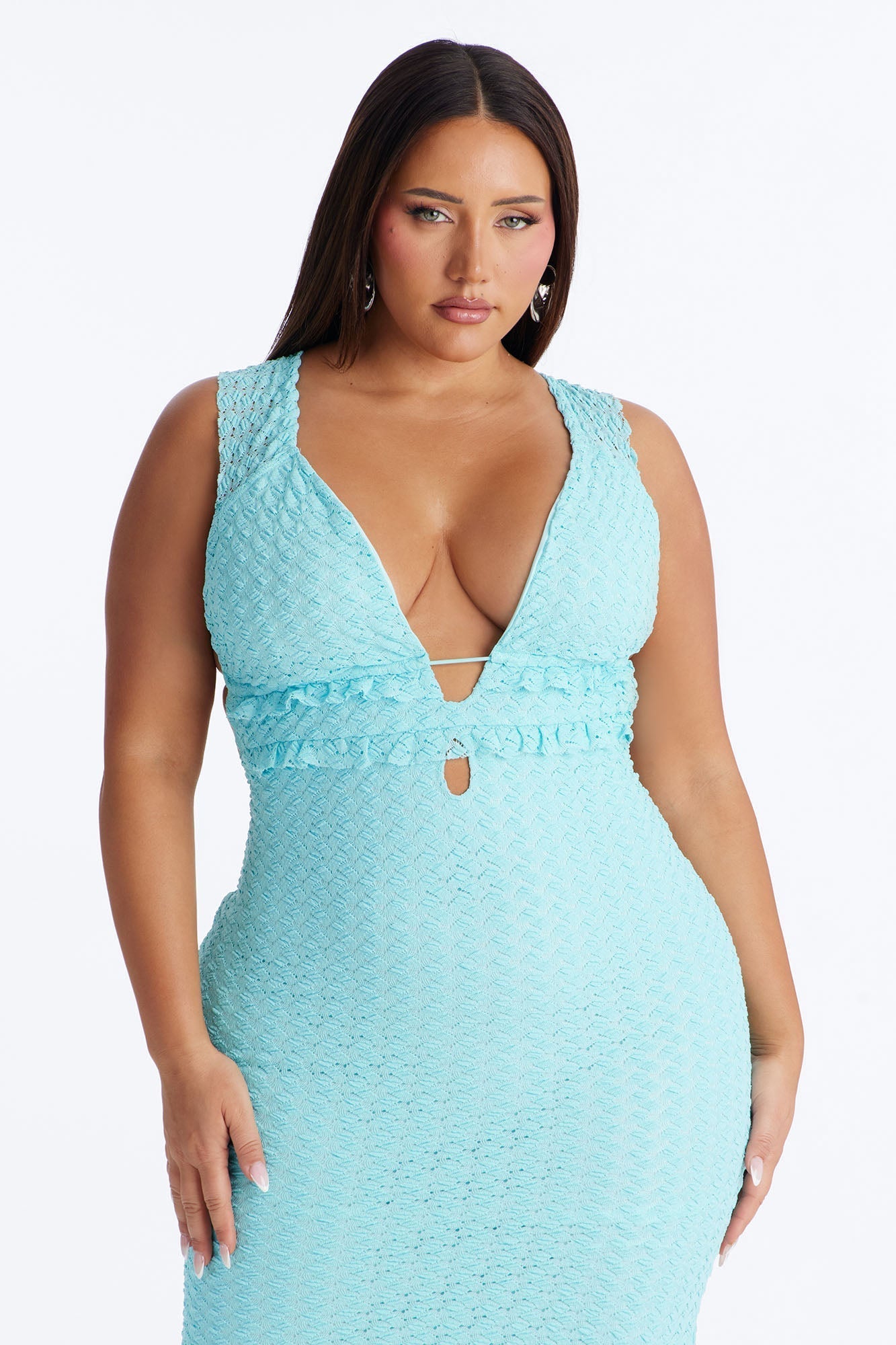 Brinley Backless Lace Maxi Dress - Turquoise