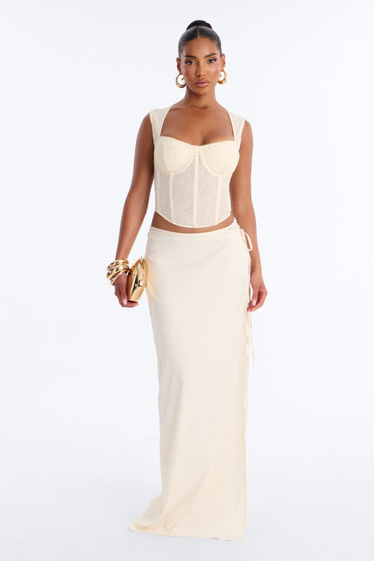 Phoebe Satin Wrap Maxi Skirt - Ivory