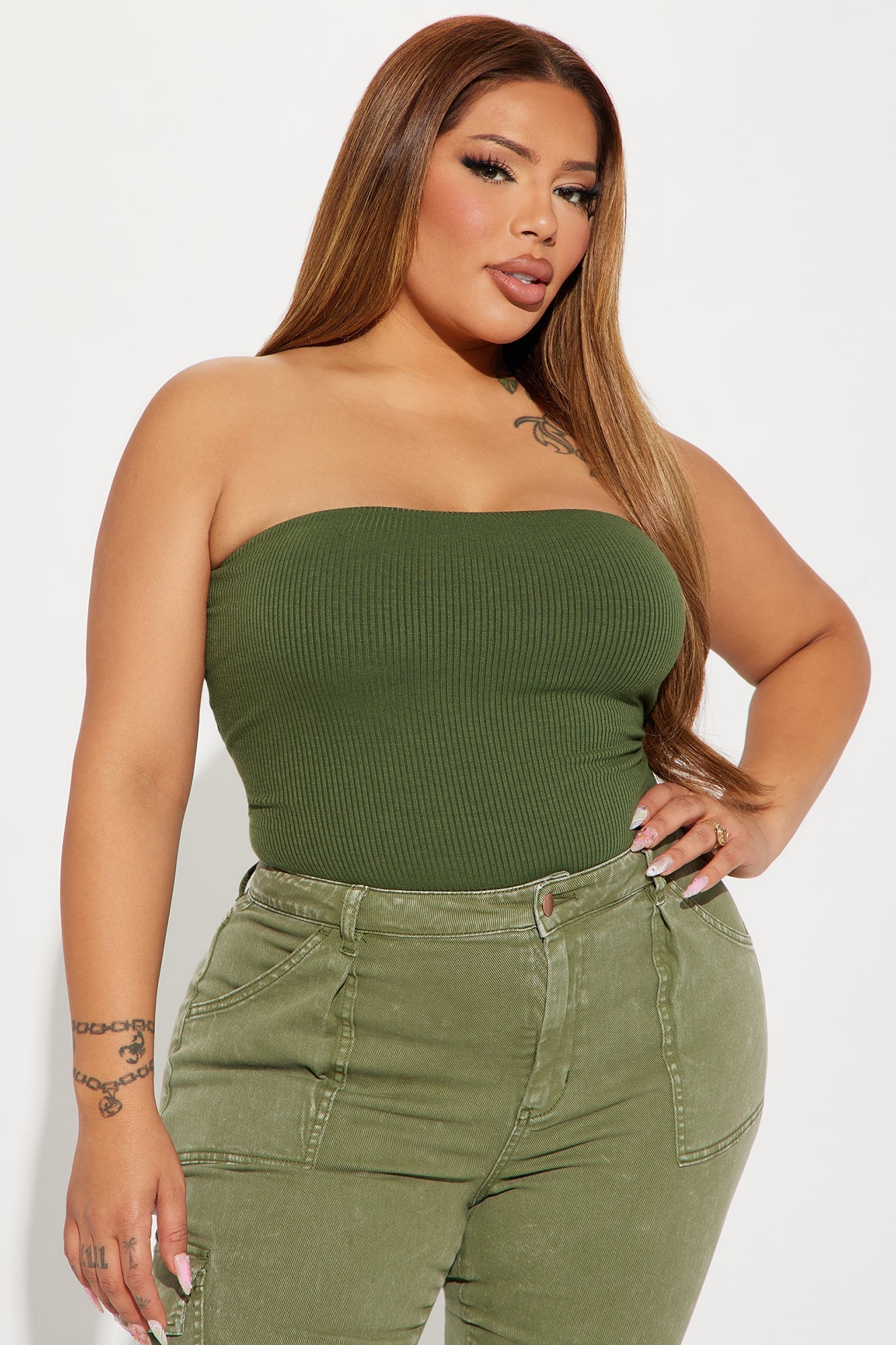 Demi Double Lined Tube Bodysuit - Olive