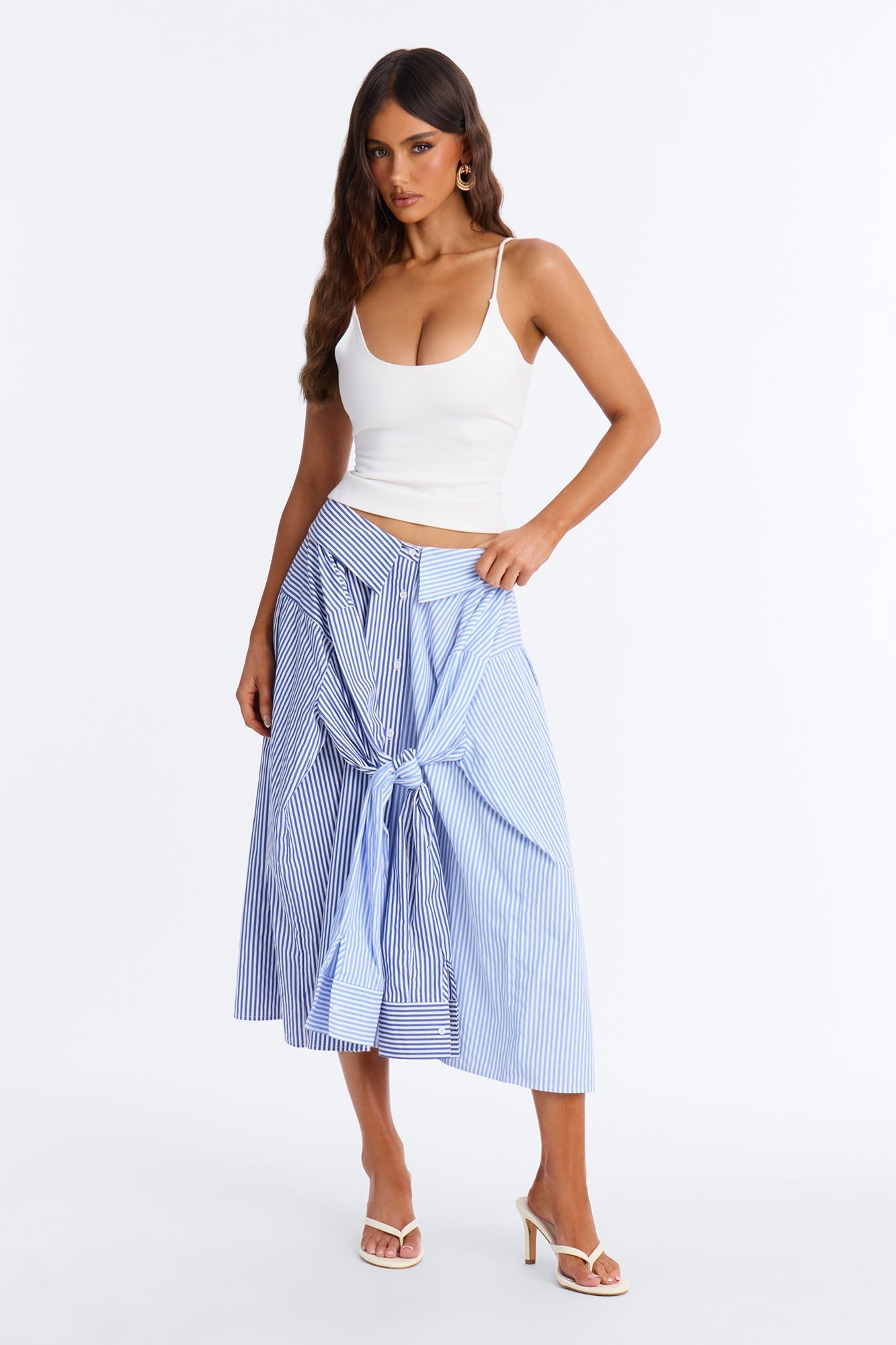 Trend Setter Poplin Striped Maxi Shirt Skirt - Blue/combo