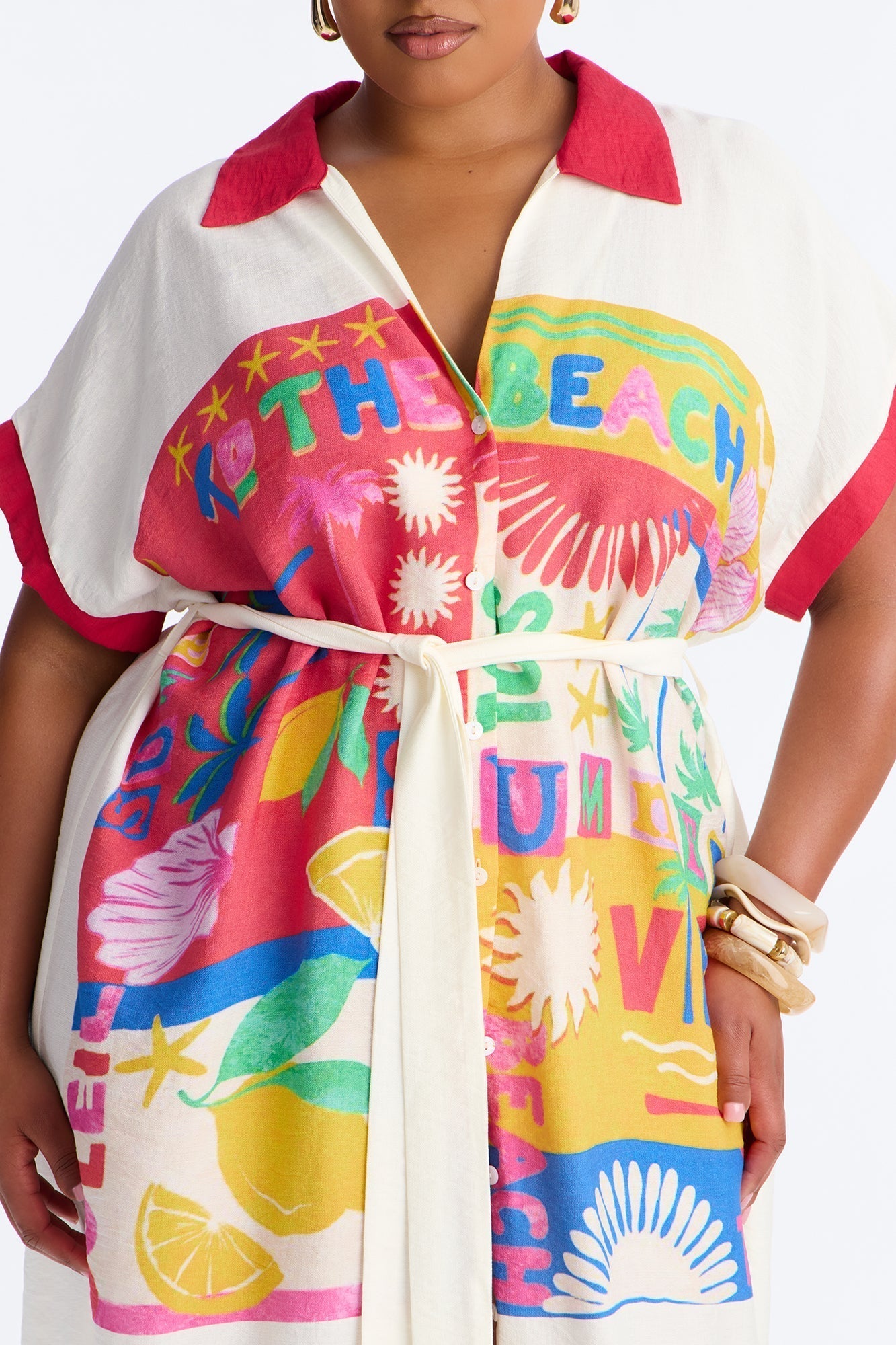 Elisa Printed Shirt Midi Dress - White/combo