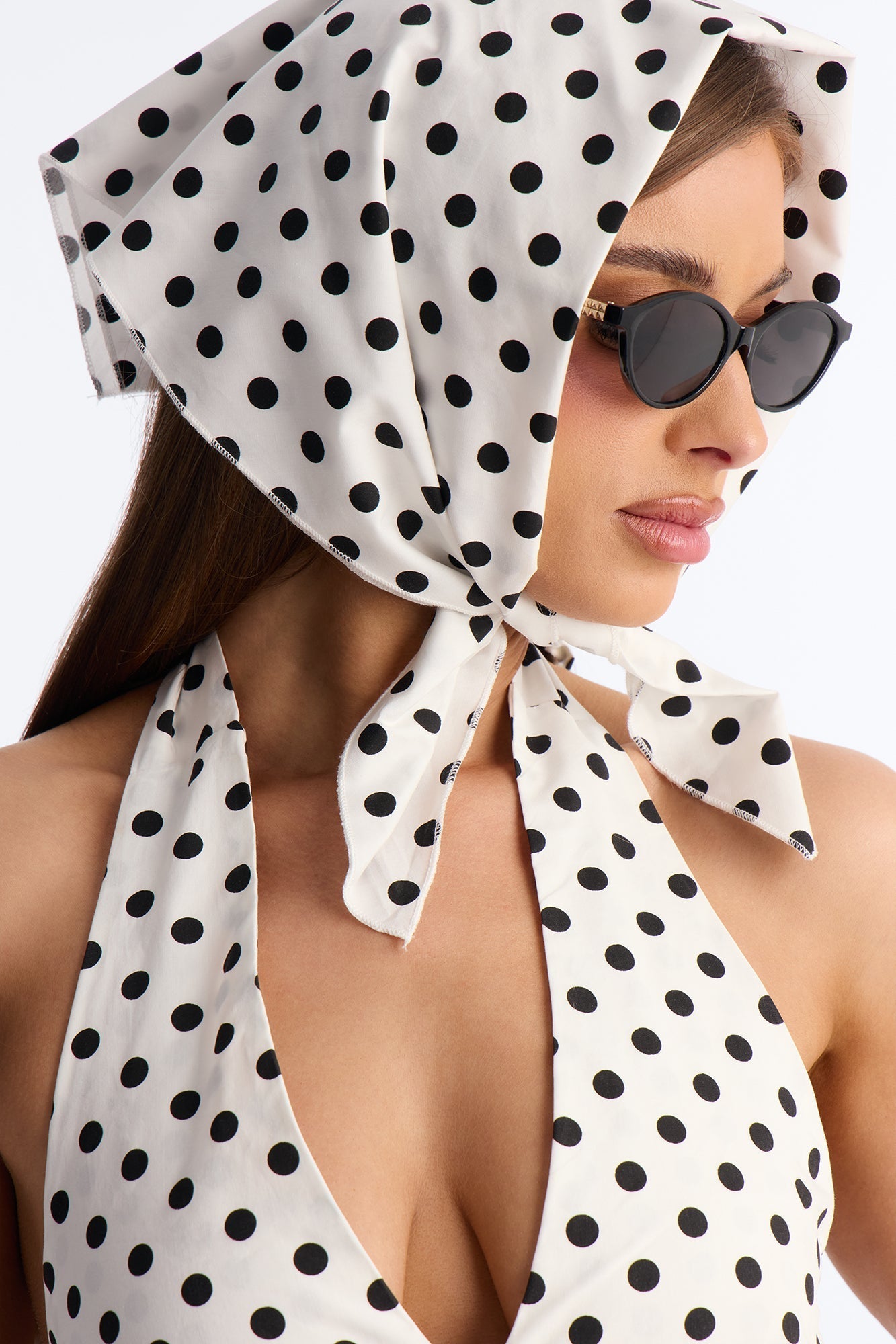 Darla Halter Polka Dot Midi Dress - White/Black