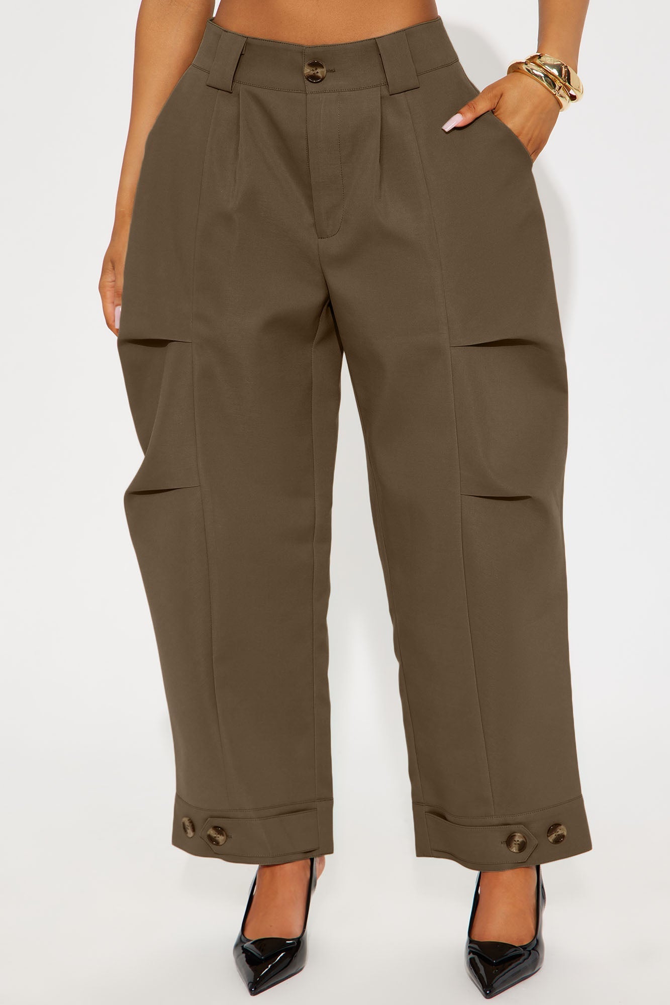 Kayla Barrel Leg Pant - Khaki