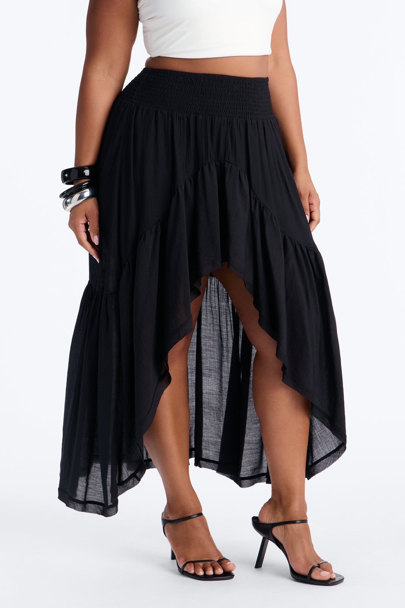 Daydreamer Asymmetrical Tiered Maxi Skirt - Black