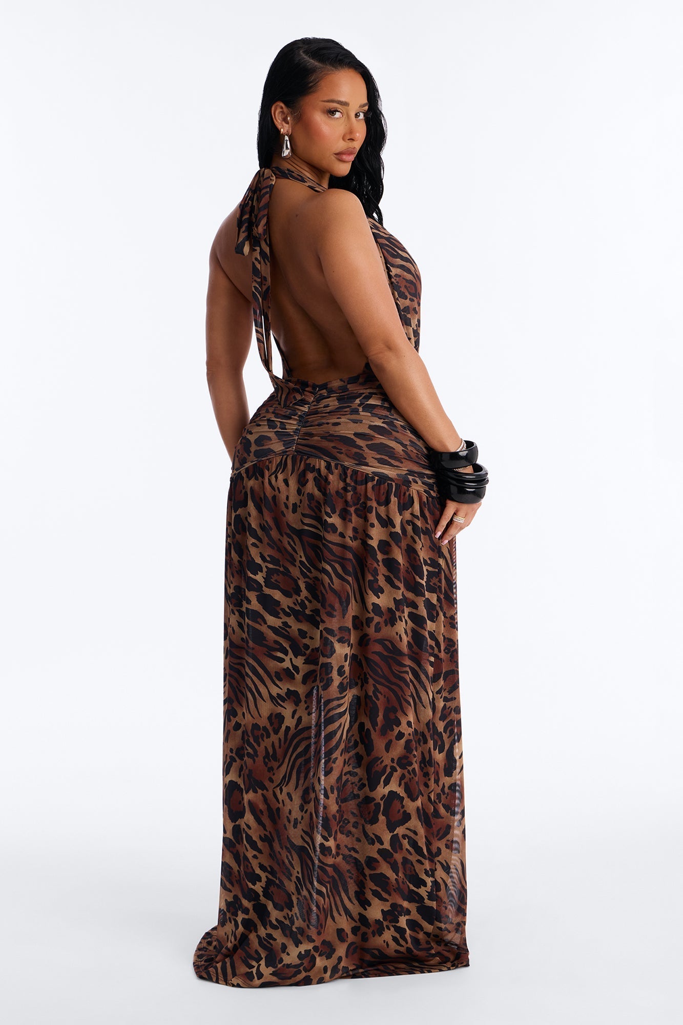Daniela Leopard Mesh Maxi Dress - Leopard