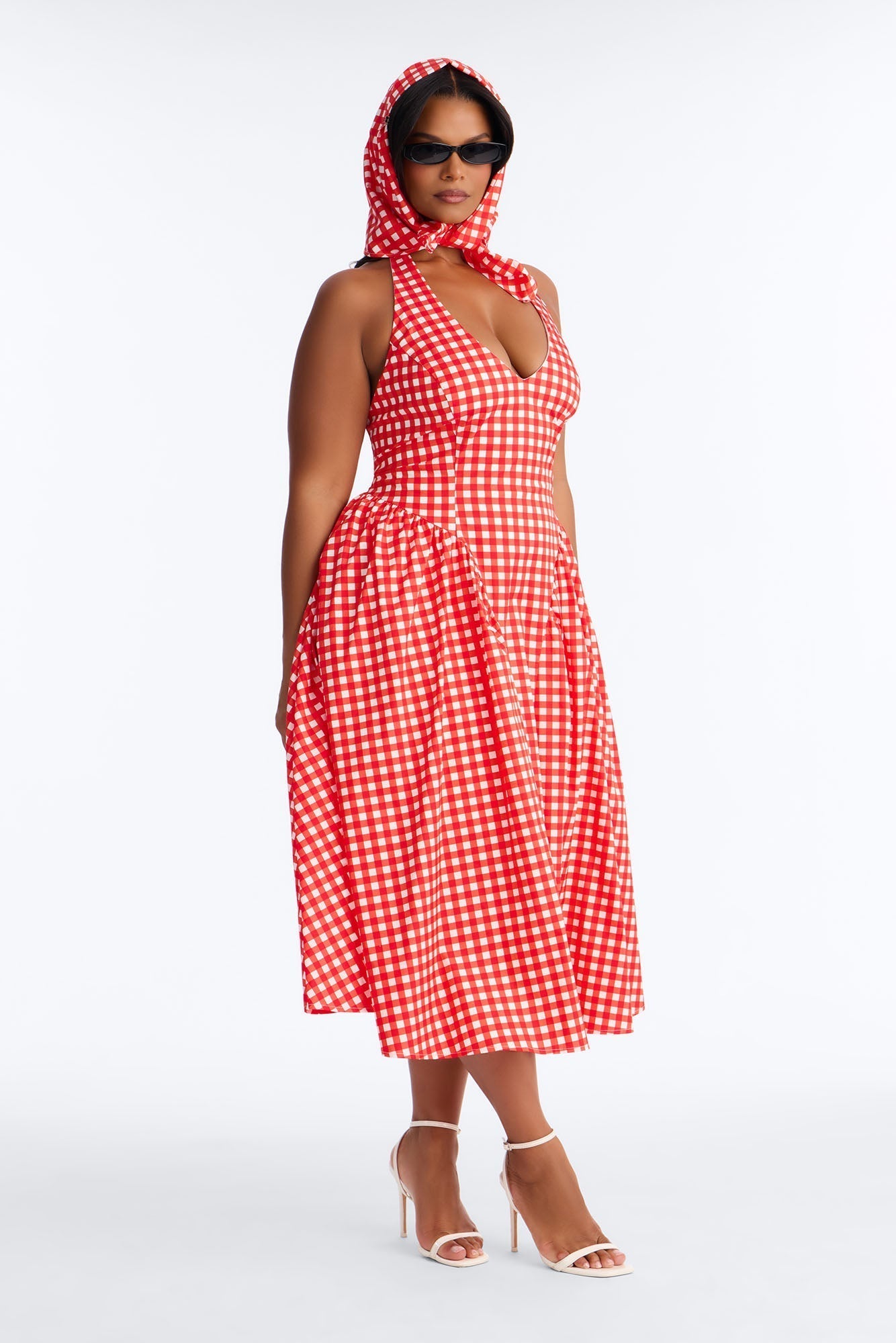 Mara Corset Gingham Midi Dress - Red/combo